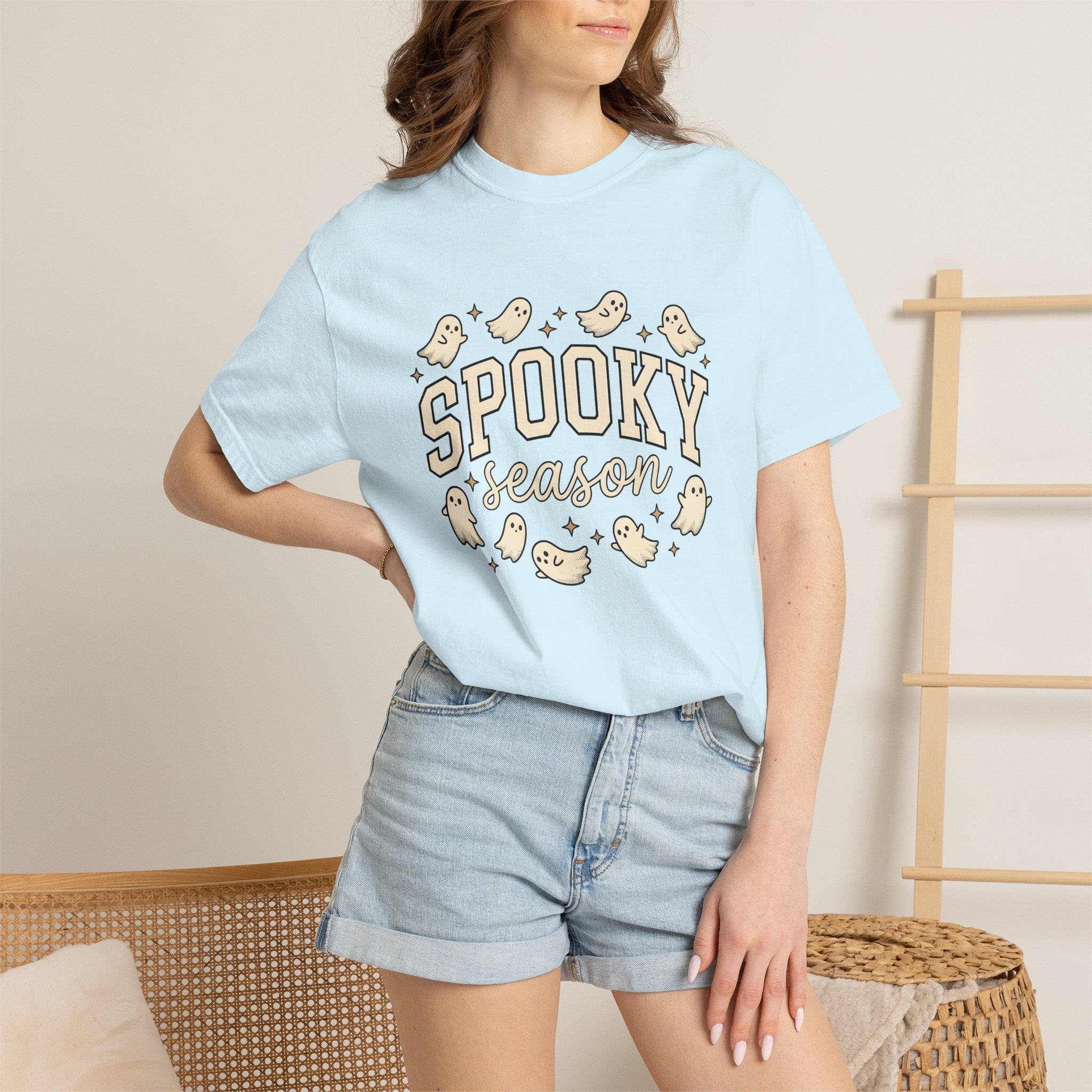 Cartoon Ghosts Shirt Halloween Spooky Gift Women Doodle Tee Specter T-Shirt Horror Fan Boo Tshirt Creepy Graphic Retro Stars Tshirt