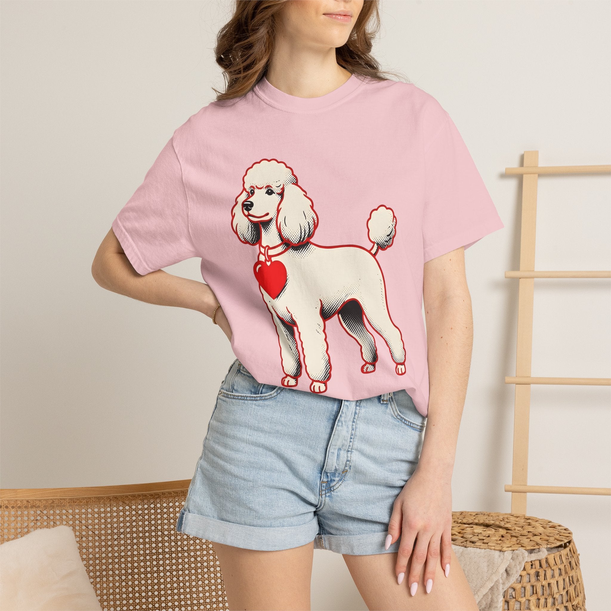 Poodle Dog Shirt Dog Pet Care Gift Women Animated Tee Poodle T-Shirt Dog Fan Cartoon Tshirt Animal Care Graphic Old School Heart Icon Tshirt