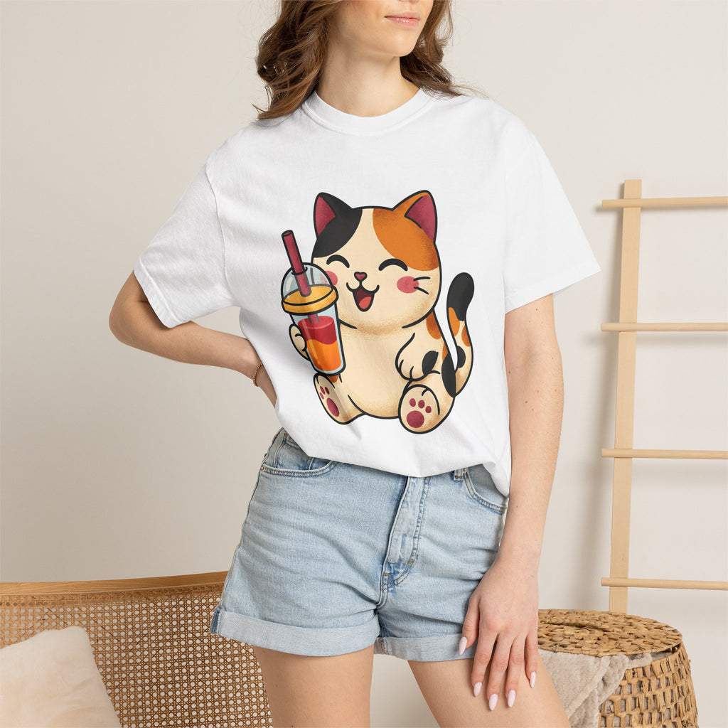 Tortoiseshell Cat Shirt Coffee Pets Gift Women Cute Tee Cat T-Shirt Coffee Fan Cat Tshirt Animal Graphic Comic Boba Tea Tshirt