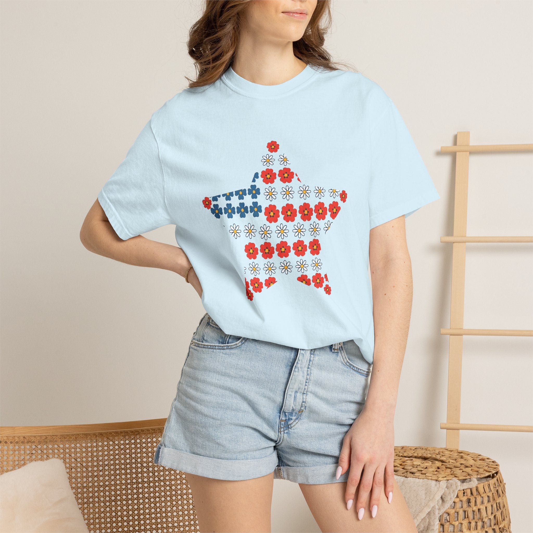 Floral Star Shirt 4th Of July Patriotic Gift Women Boho Tee Starburst T-Shirt Fireworks Fan Vintage Tshirt American Graphic Retro Daisy