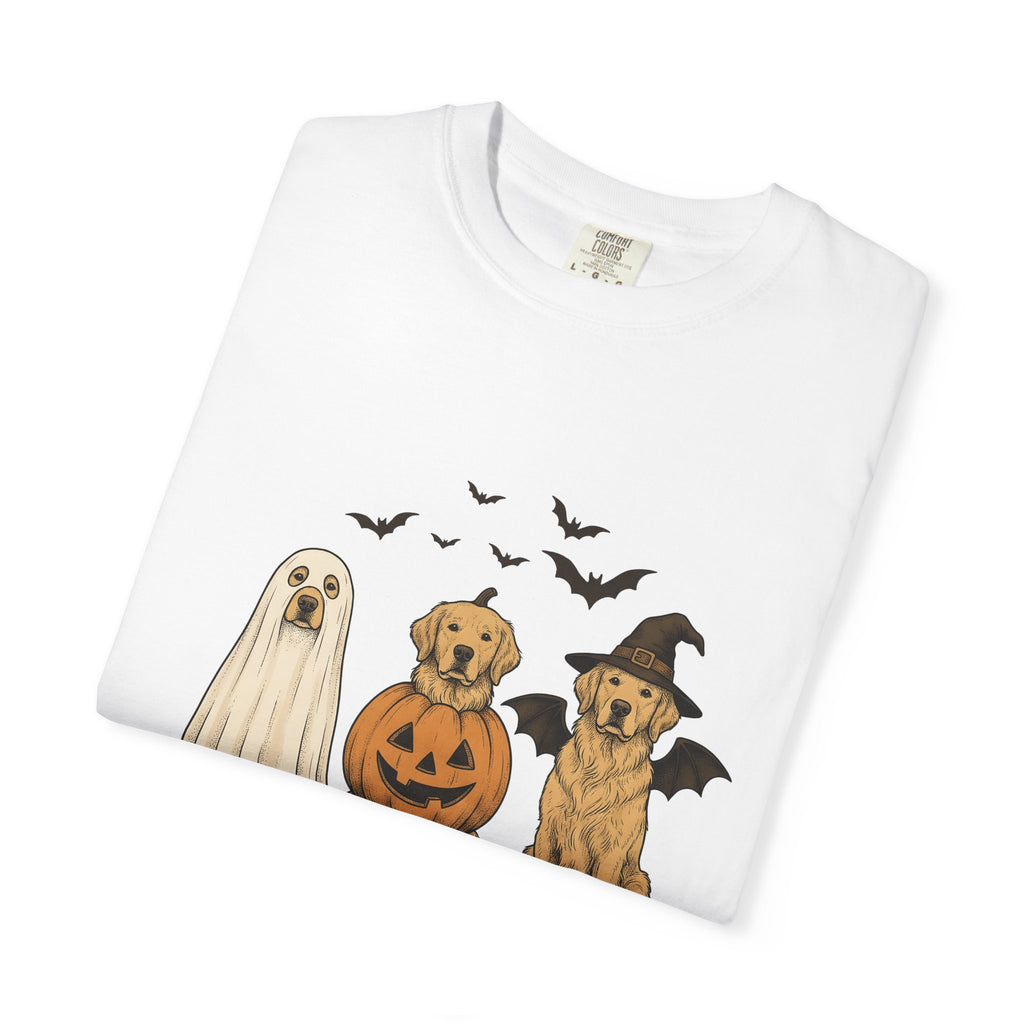 Golden Retriever Puppies Shirt Halloween Pet Gift Women Sketch Tee Puppy T-Shirt Halloween Fan Dog Tshirt Animal Graphic Retro
