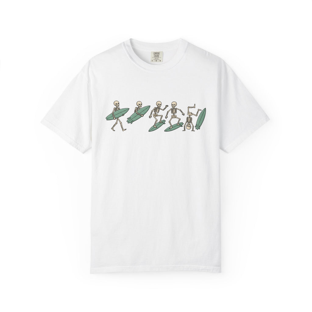 Skeleton Wave Riding Shirt Surfing Coast Gift Women Caricature Tee Surfboard T-Shirt Surfer Fan Coastal Graphic Doodle Longboard Tshirt