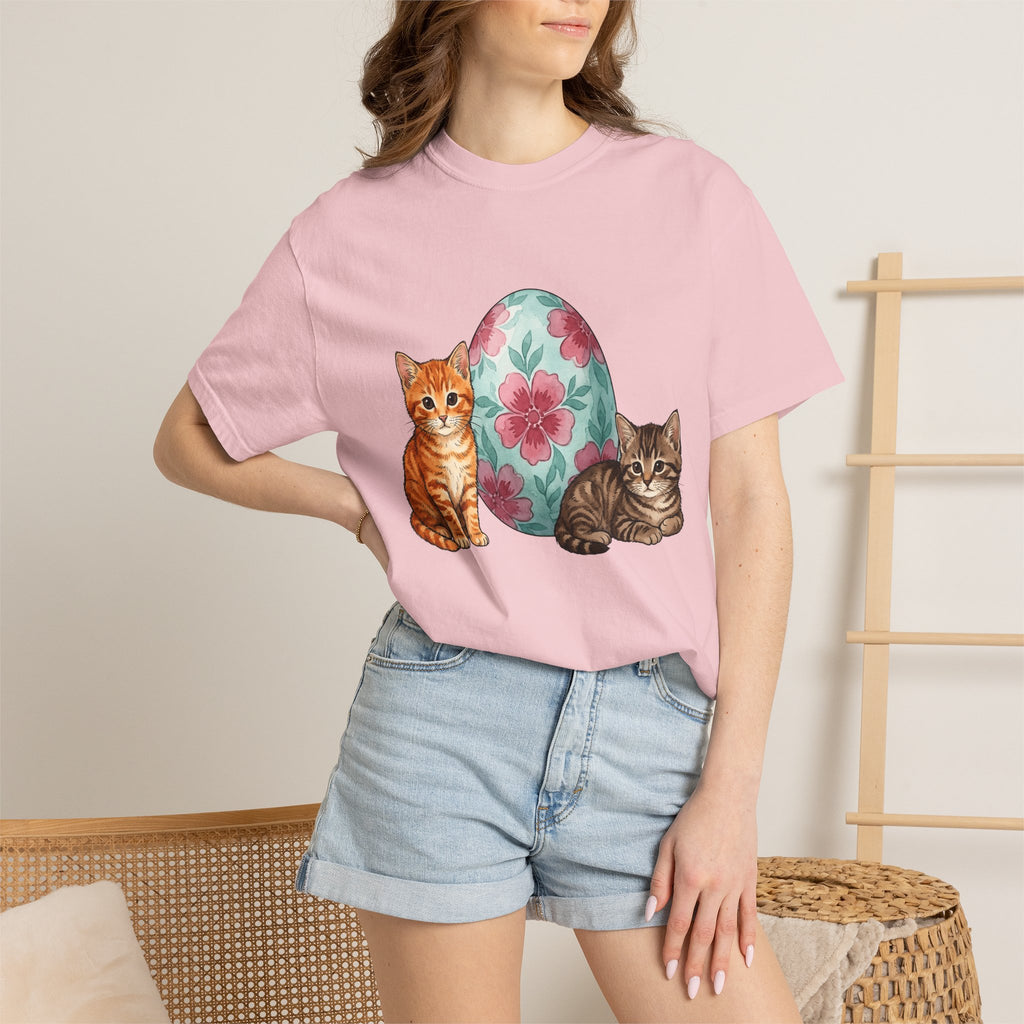 Kitten Floral Egg Shirt Easter Cat Gift Women Watercolor Tee Easter Egg T-Shirt Cat Fan Easter Bunny Tshirt Cat Lady Graphic Hand Drawn