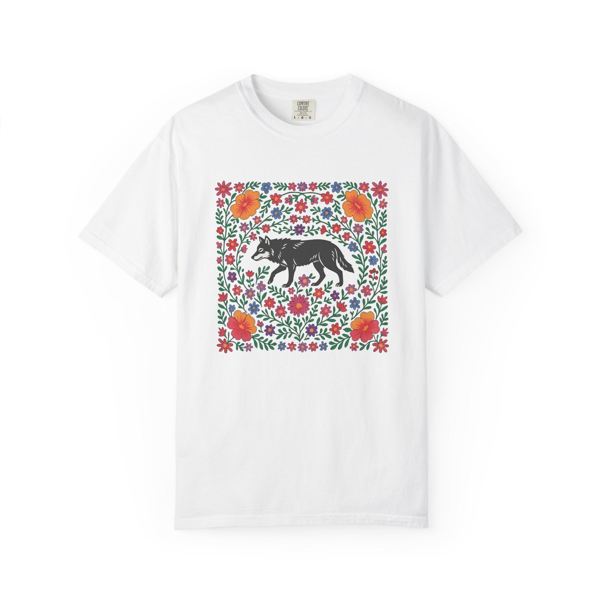 Wolf Bloom Shirt Animals & Flowers Wilderness Gift Women Native Tee Lupine T-Shirt Wildlife Enthusiast Tribal Tshirt Outdoor Graphic Crafted