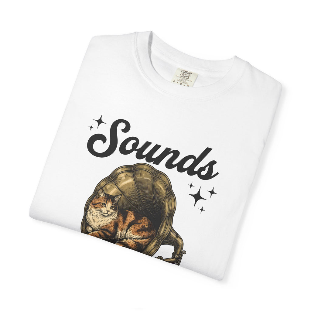 Cat Gramophone Shirt Cat Music Gift Women Vintage Tee Phonograph T-Shirt Feline Fan Retro Tshirt Melody Graphic Hand Drawn Stars Tshirt