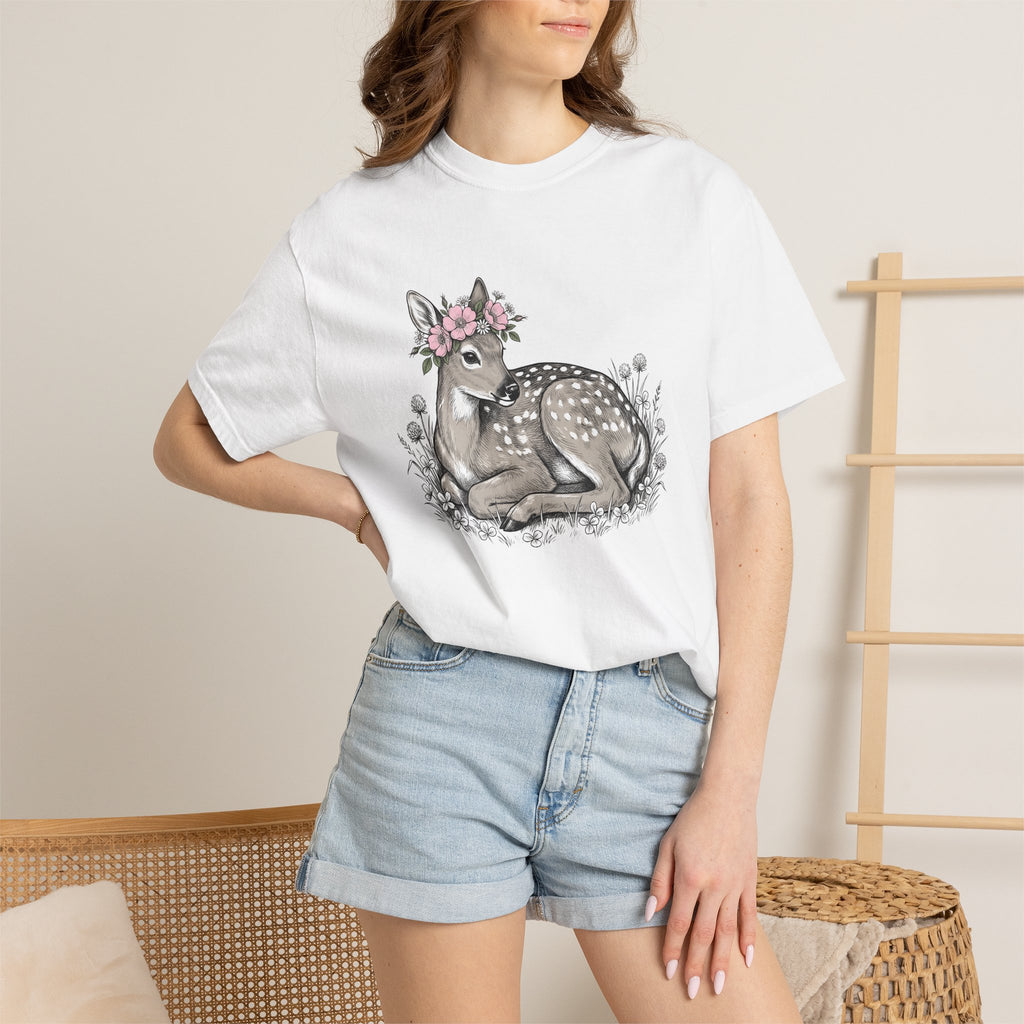 Fawn Floral Shirt Easter Woodland Gift Women Boho Tee Deer T-Shirt Easter Fan Hippie Tshirt Forest Graphic Vintage Flower Crown Tshirt