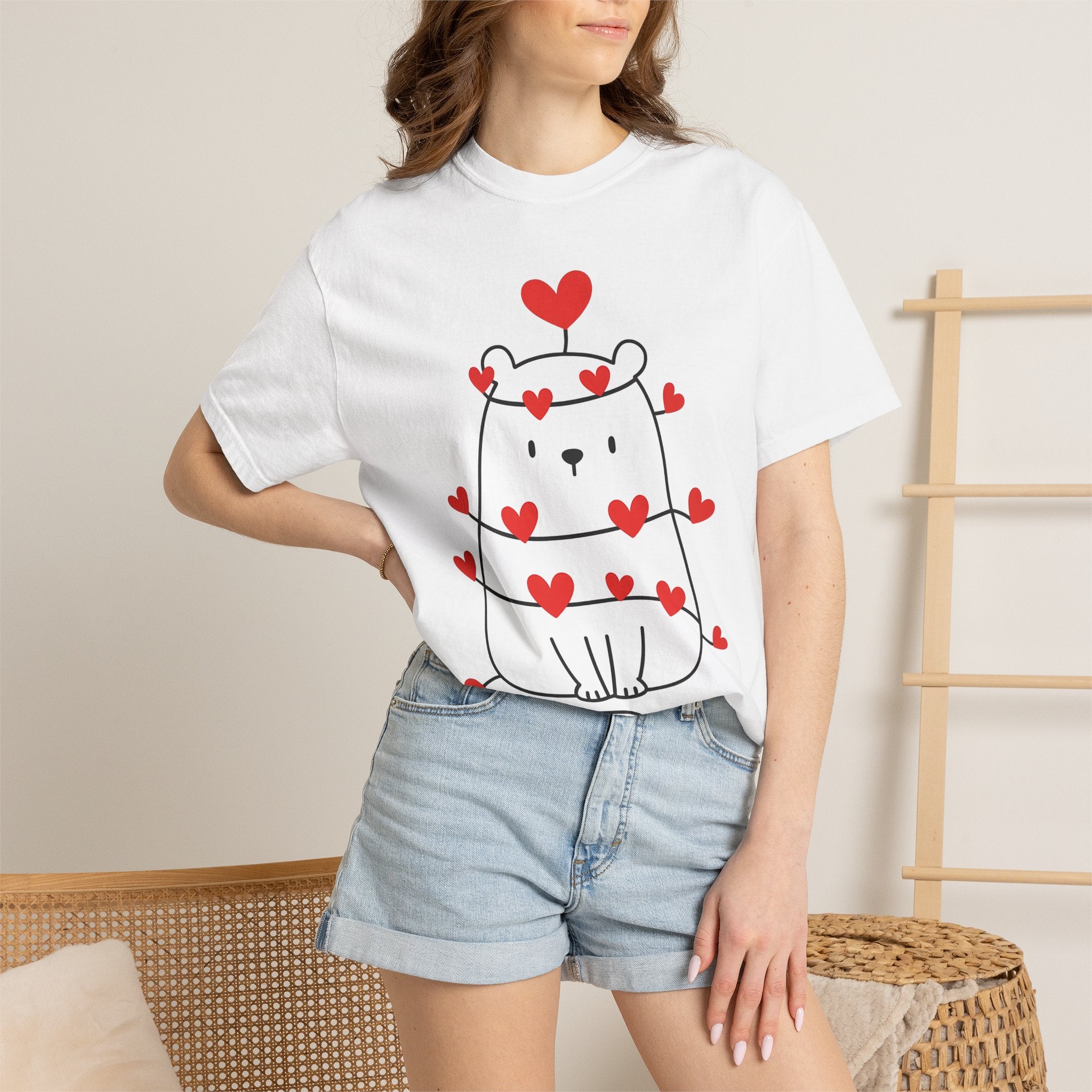 Teddy Hearts Shirt St. Valentine's Day Affection Gift Women Charming Tee Teddy Bear T-Shirt Valentine Fan Cute Graphic Love Design Clean
