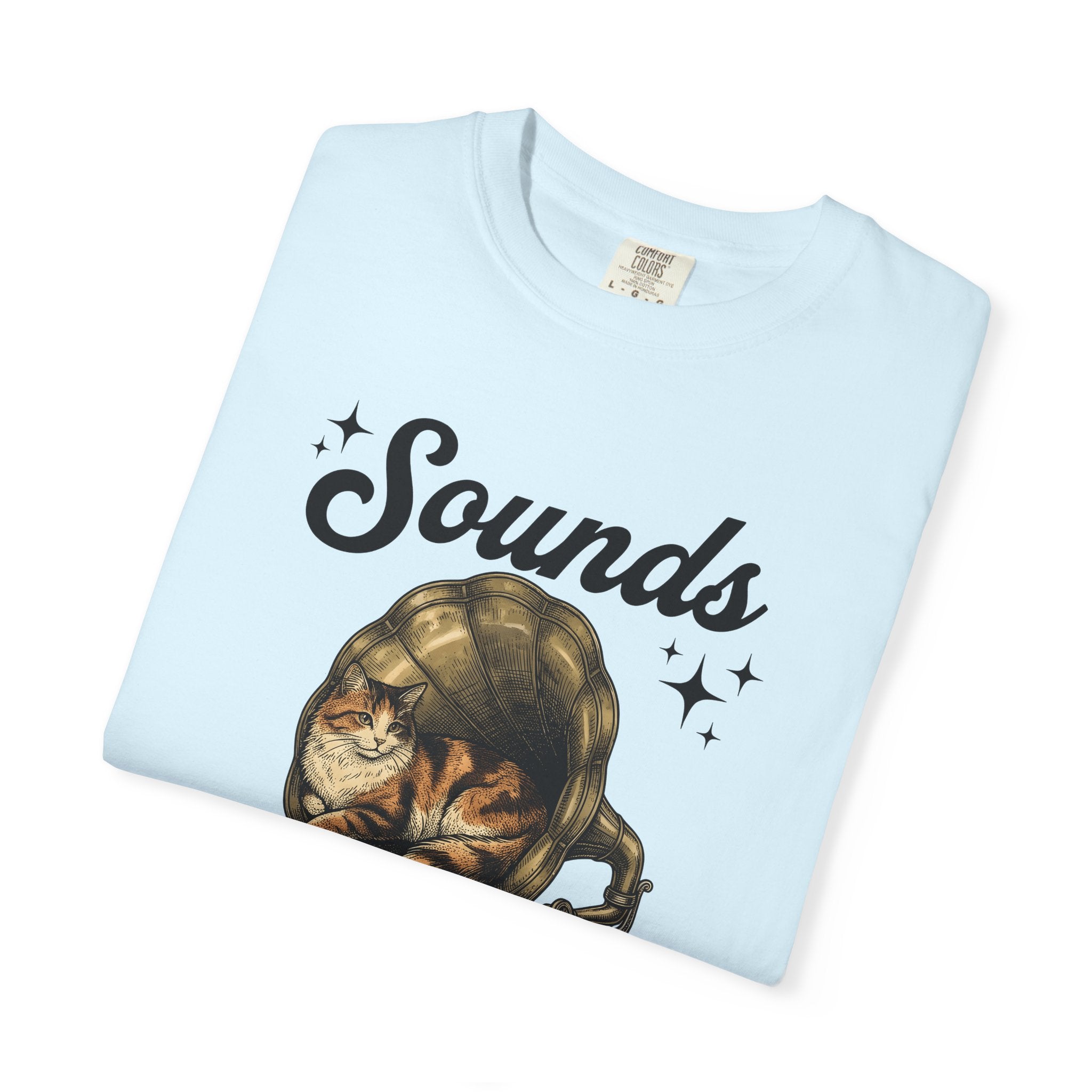 Cat Gramophone Shirt Cat Music Gift Women Vintage Tee Phonograph T-Shirt Feline Fan Retro Tshirt Melody Graphic Hand Drawn Stars Tshirt