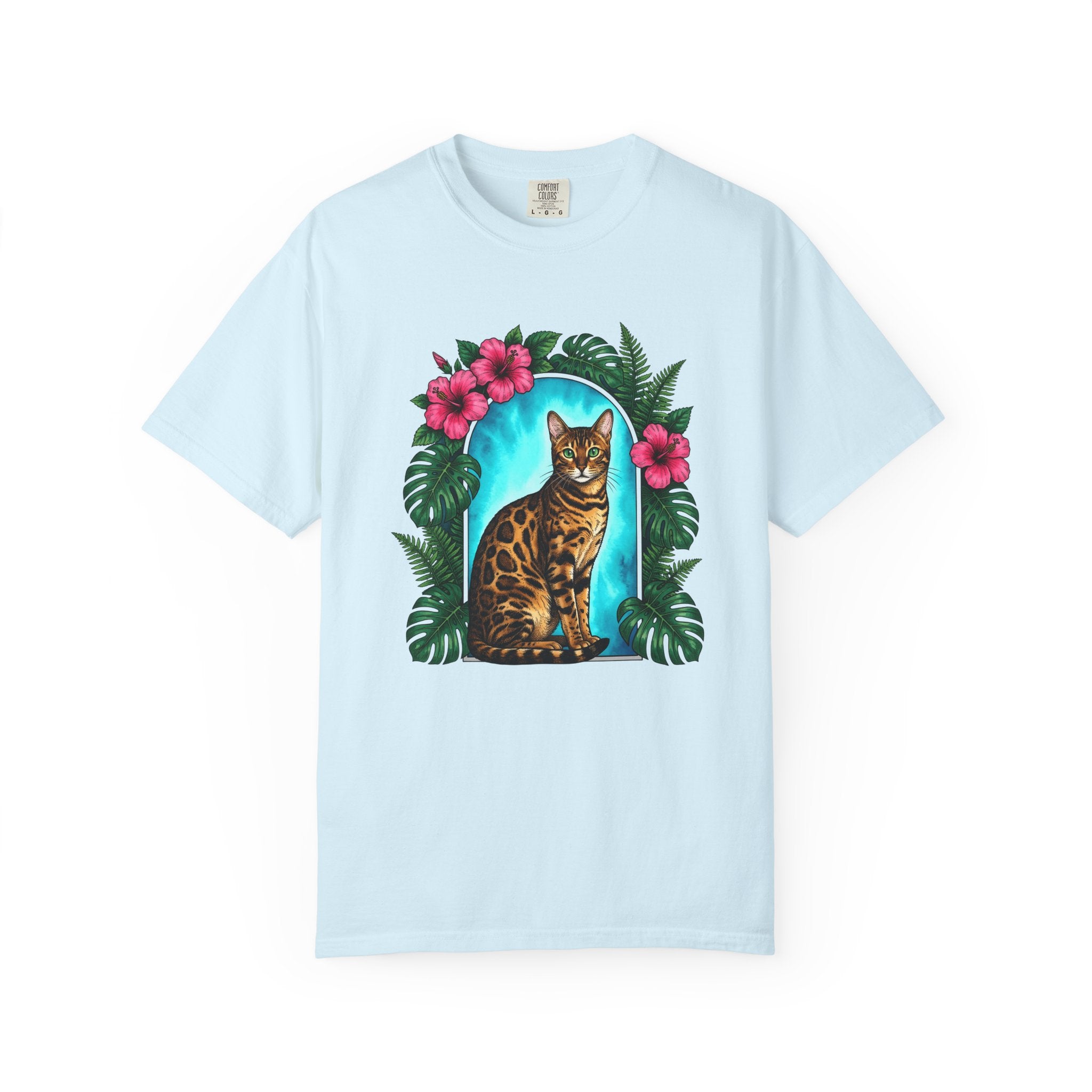 Bengal Cat Shirt Cat Floral Gift Women Botanical Tee Cat T-Shirt Cat Fan Foliage Graphic Tshirt Vintage Hibiscus Flowers Tshirt