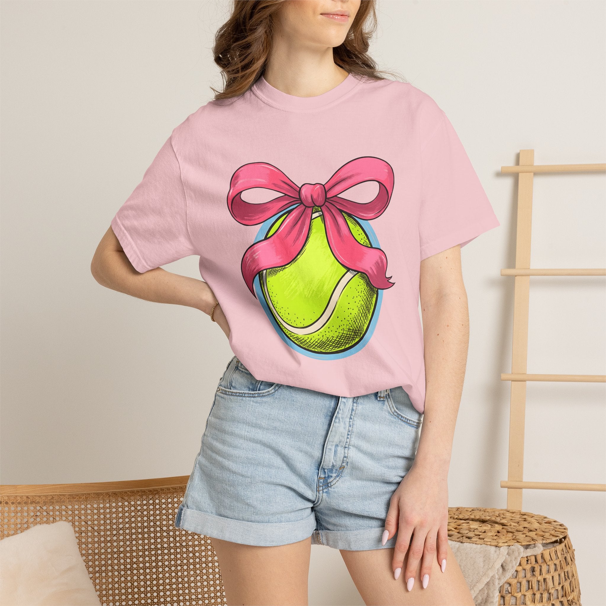Tennis Ball Bow Shirt Moms Exercise Gift Women Line Art Tee Tennis Bow T-Shirt Mom Enthusiast Illustration Graphic Fitness Graphic Cartoon
