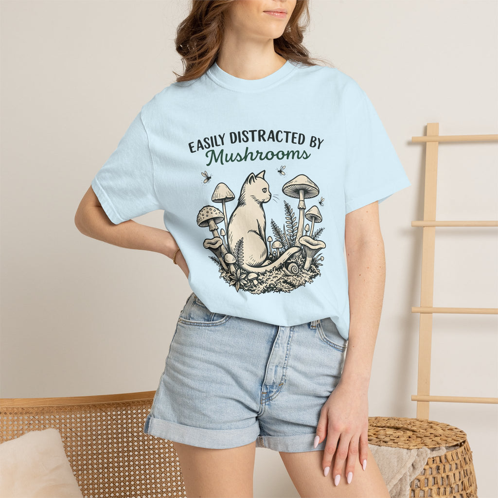 Feline Mushrooms Shirt Cat Environment Gift Women Cartoon Tee Fungal T-Shirt Cat Fan Funnies Tshirt Eco Graphic Classic Mollusk Tshirt