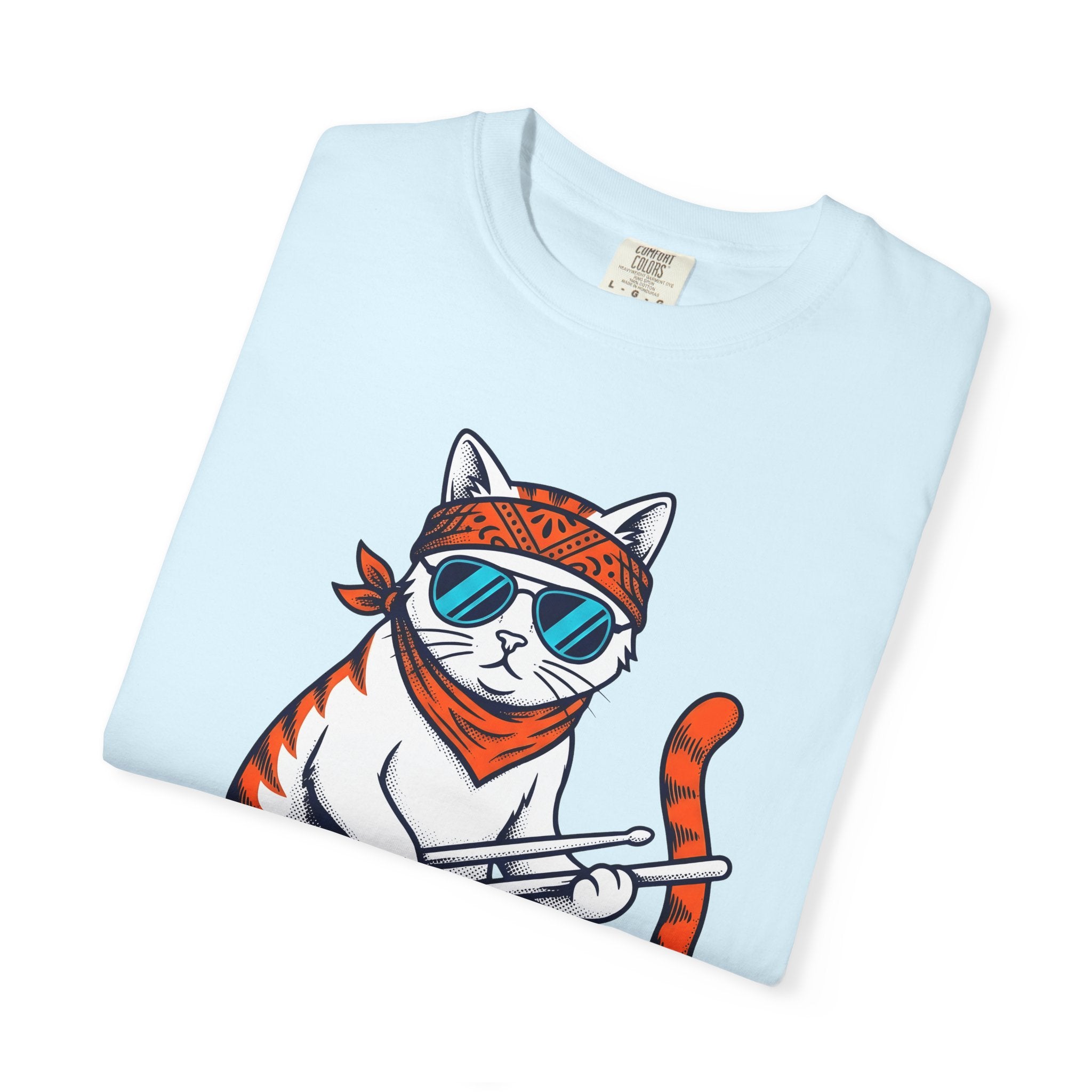 Drummer Kitten Shirt Cat Instruments Gift Women Comic Tee Drummer T-Shirt Cat Fan Cartoon Tshirt Musical Instrument Graphic Vintage Shades