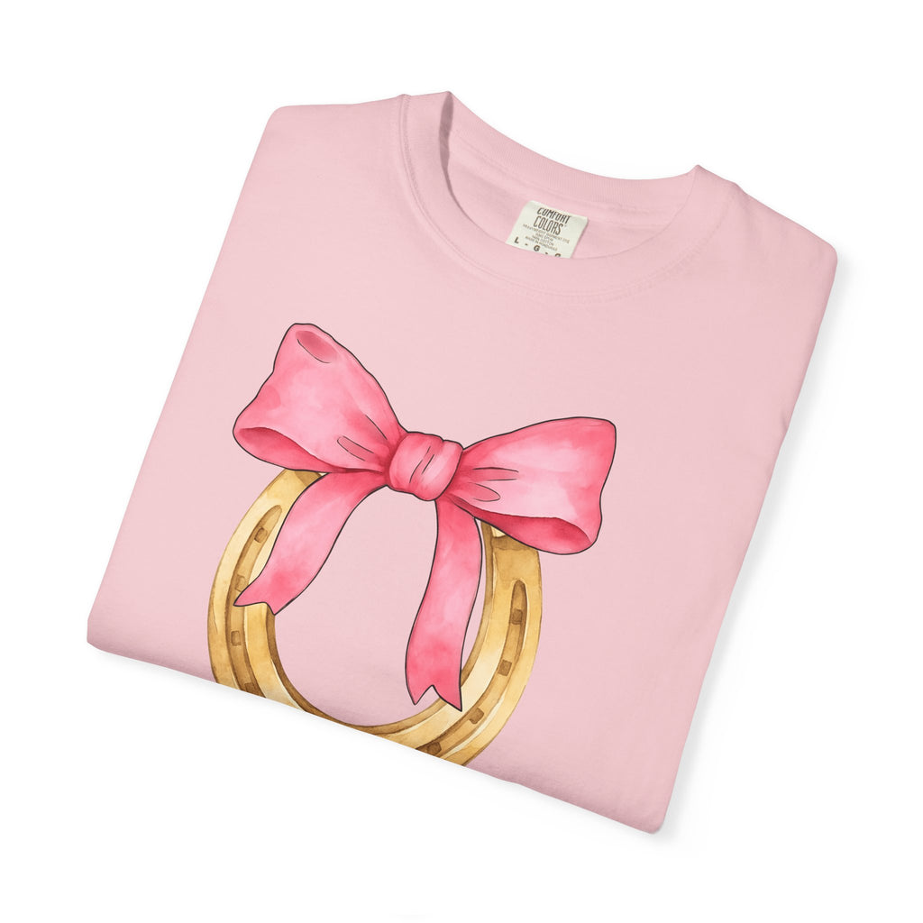 Horseshoe Bow Shirt Derby Racing Gift Women Artistic Tee Horseshoe T-Shirt Racetrack Fan Artistic Tshirt Racing Graphic Outline Band Tshirt
