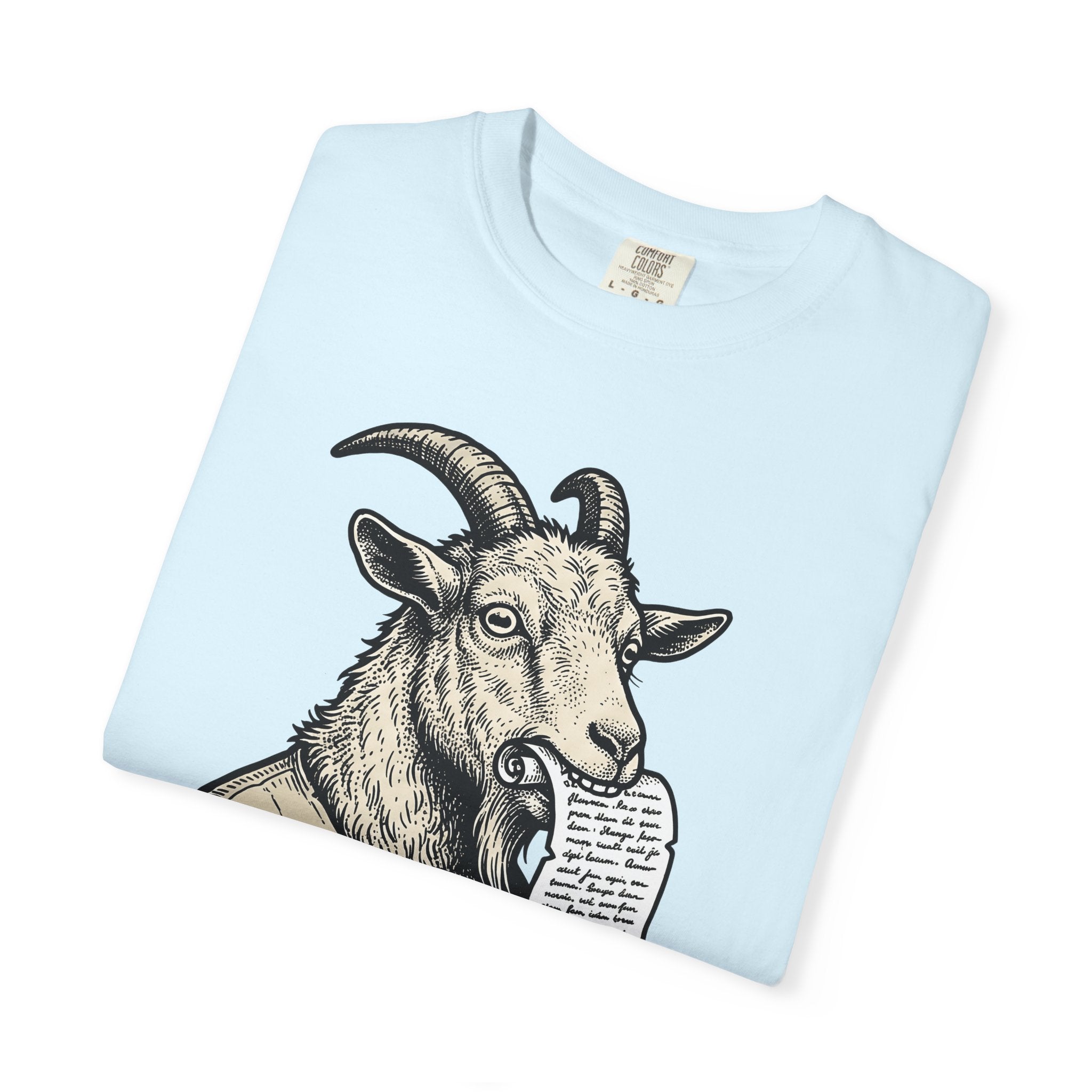 Goat Eating Paper Shirt Funny Creatures Gift Women Antique Tee Billy Goat T-Shirt Humor Fan Vintage Tshirt Beast Graphic Doodle Period