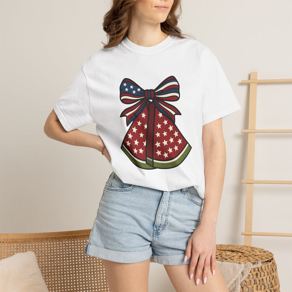 Watermelon Bow Clip Shirt America 4Th Of July Vacation Gift Women Freedom Tee Hair Clips T-Shirt Patriotic Fan Boho Tshirt Travel Graphic