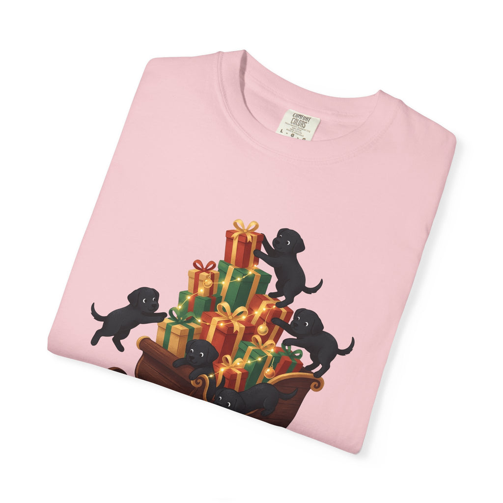 Black Lab Pups Shirt Christmas Animal Gift Women Sweet Tee Labrador T-Shirt Xmas Fan Cute Tshirt Creature Graphic Magical Gift Packages