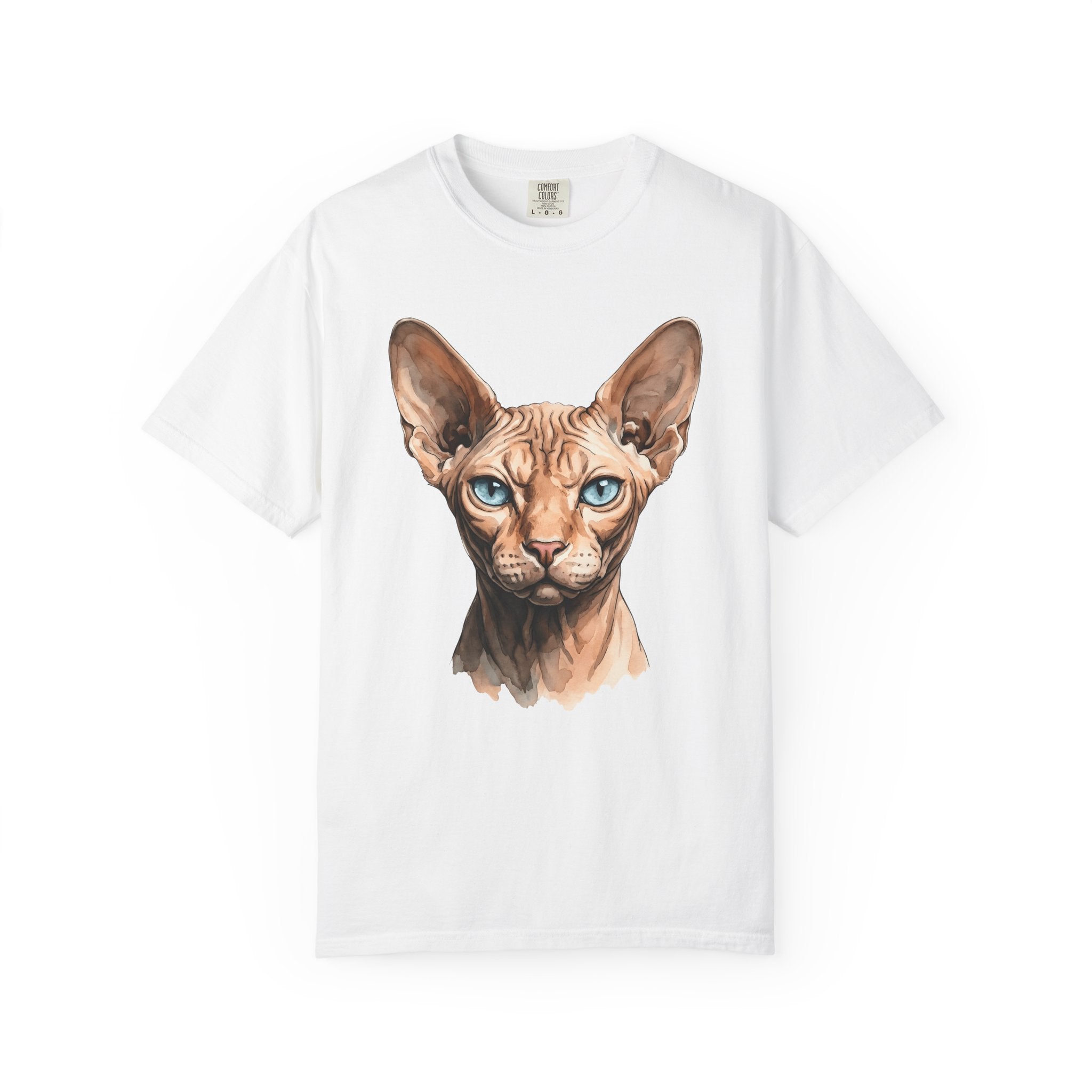Sphynx Feline Shirt Cat Animal Gift Women Hand Painted Tee Cat T-Shirt Pet Fan Painted Tshirt Wildlife Graphic Lifelike Sapphire Eyes Tshirt