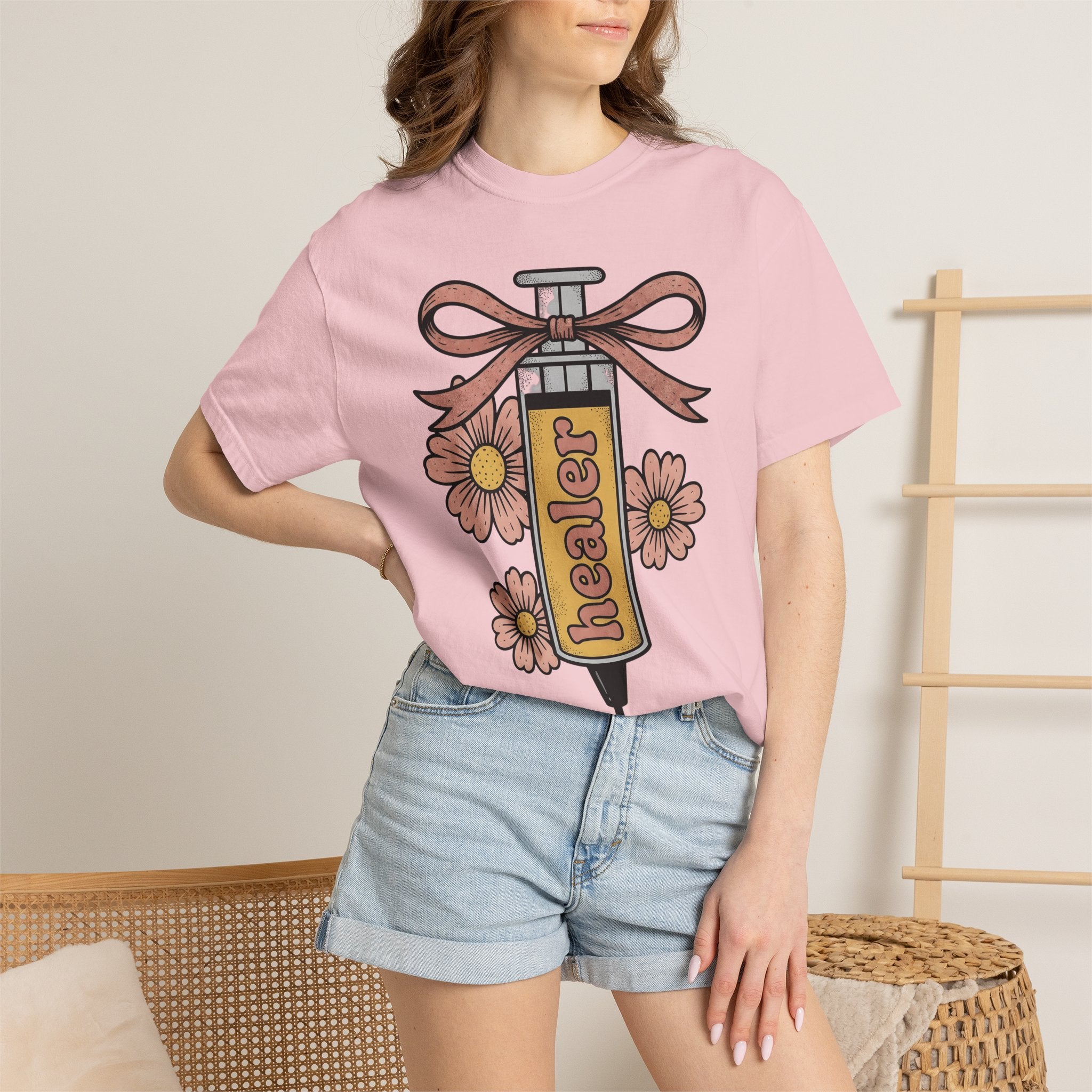 Injection Flowers Shirt Nurses Blooms Gift Women Sketch Tee Floral T-Shirt Nurse Enthusiast Drawing Illustration Retro Ribbon Tshirt