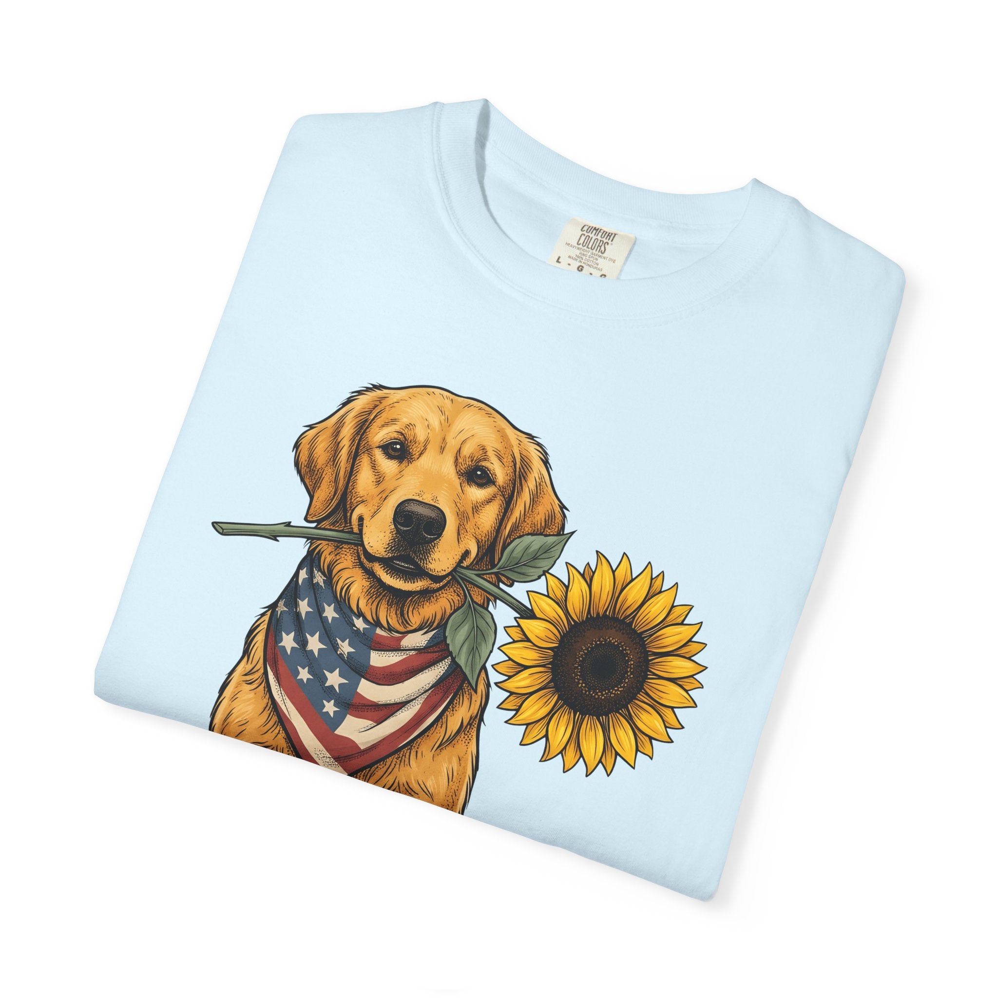 Golden Retriever Shirt Dog Patriotic Gift Women Vintage Tee Retriever T-Shirt Dog Fan Retro Tshirt American Graphic Hand Drawn Sunflower