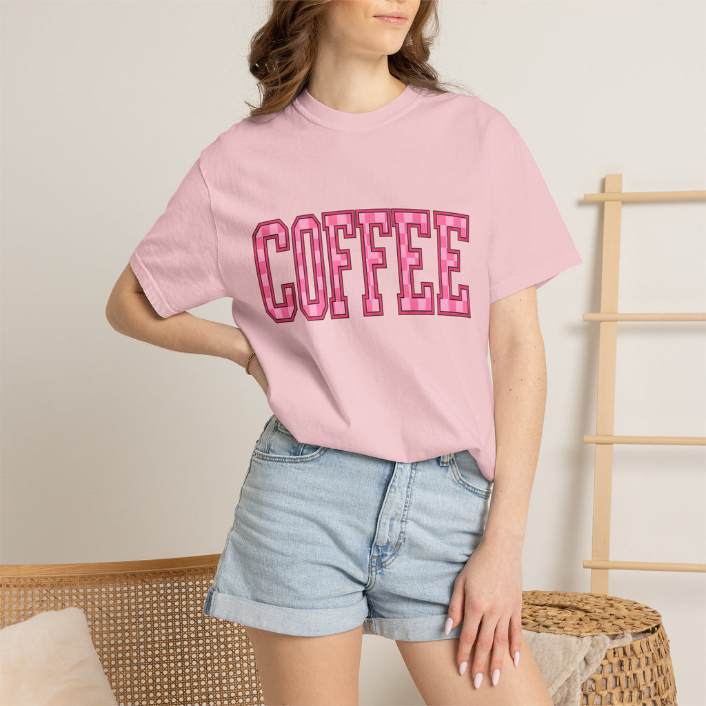 Block Letters Shirt Coffee Teacher Gift Women Bold Tee Typography T-Shirt Coffee Fan Brilliant Tshirt Educator Graphic Retro Checkered