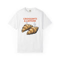 Croissant Clipart Shirt Coffee Morning Gift Women Rustic Tee Pastry T-Shirt Coffee Fan Java Enthusiast Vintage Tshirt Dawn Graphic Ink Mist