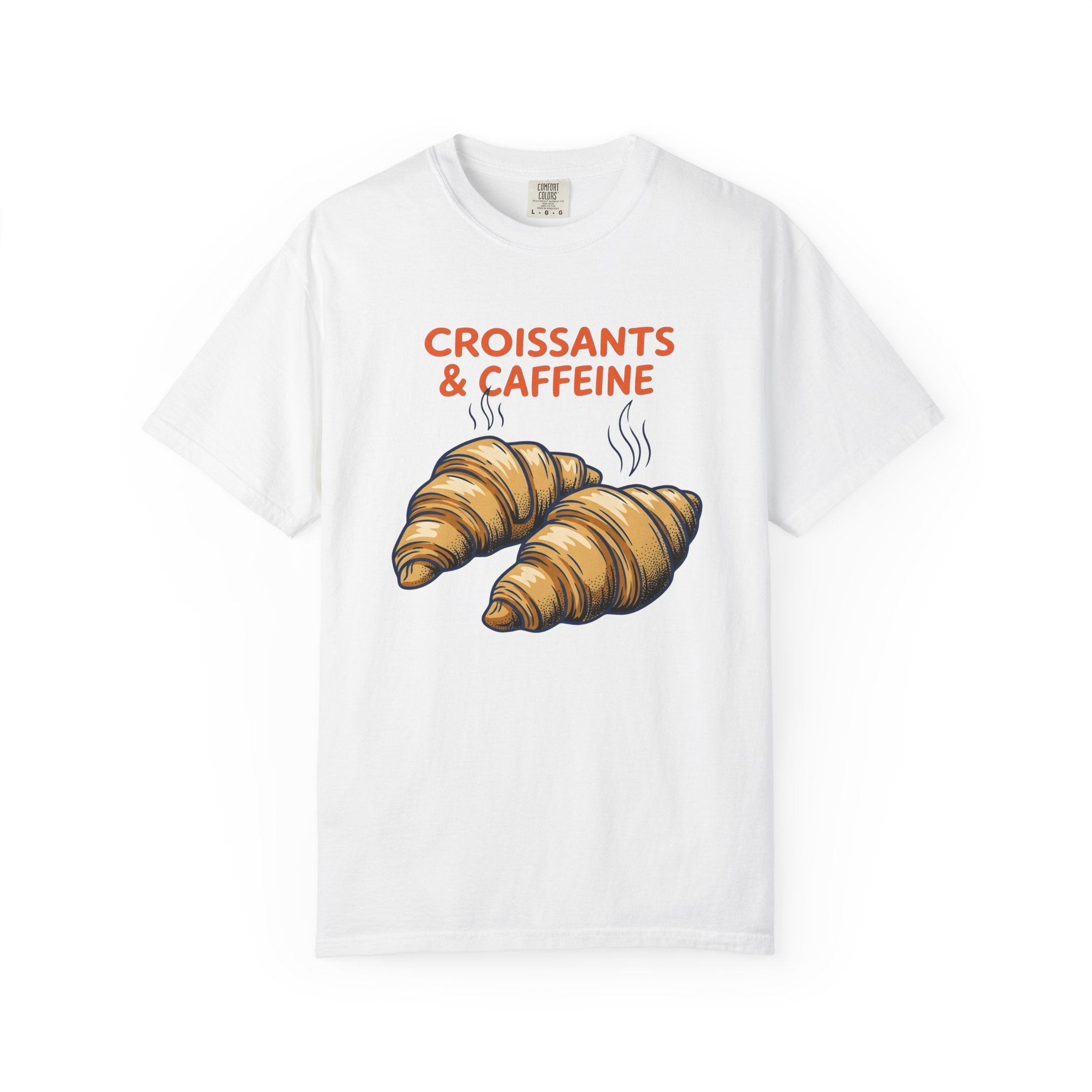 Croissant Clipart Shirt Coffee Morning Gift Women Rustic Tee Pastry T-Shirt Coffee Fan Java Enthusiast Vintage Tshirt Dawn Graphic Ink Mist
