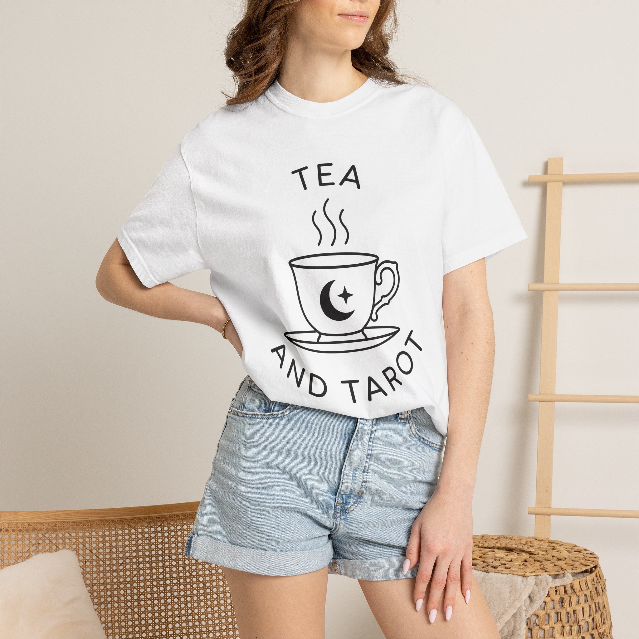 Tea Cup Shirt Tea Witchcraft Gift Women Minimalist Tee Mug T-Shirt Tea Enthusiast Simple Tshirt Occult Graphic Vintage Crescent Moon Tshirt