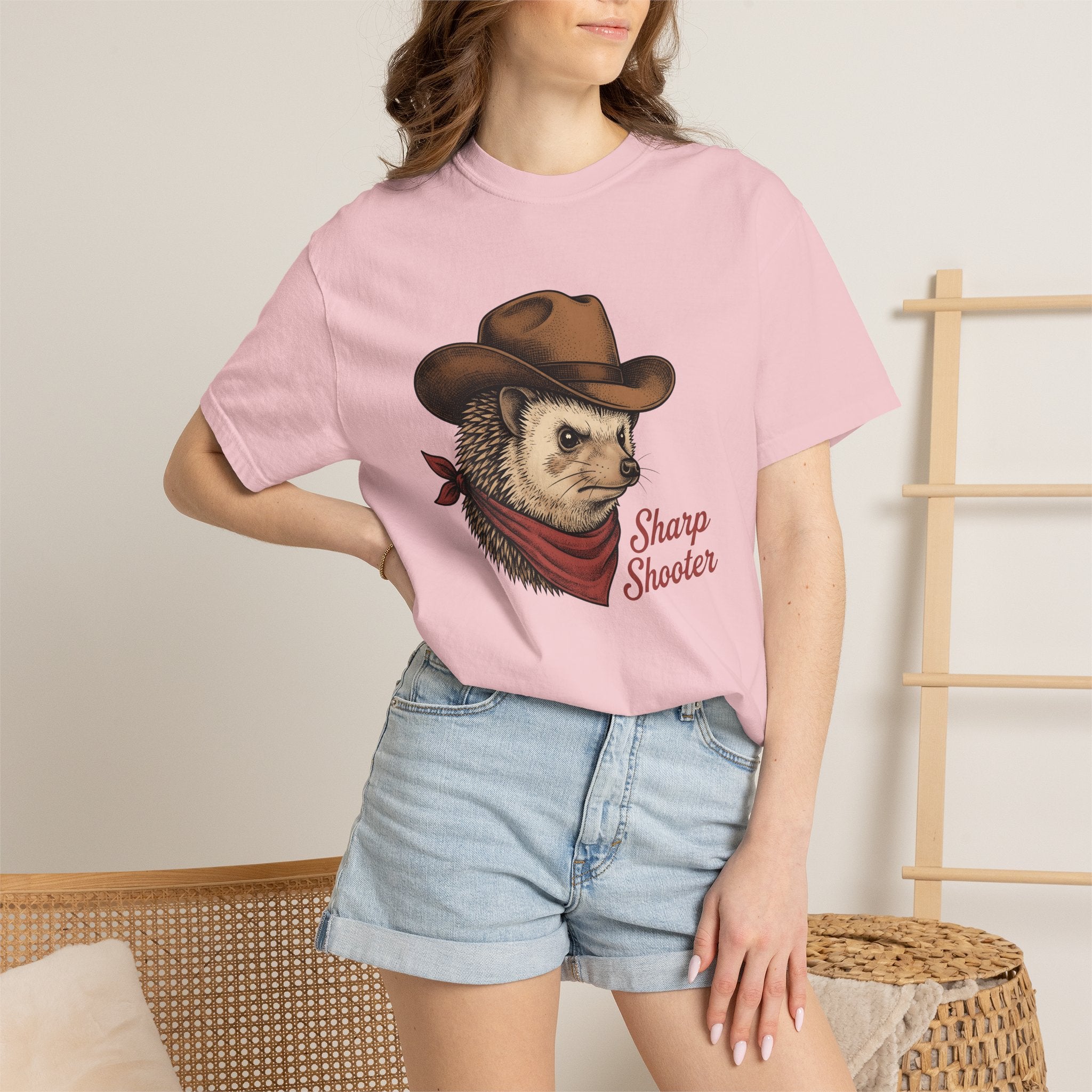 Cowboy Hedgehog Shirt Funny Animal Gift Women Vintage Tee Hedgehog T-Shirt Humor Fan Retro Tshirt Creature Graphic Hand Drawn Bandana Tshirt