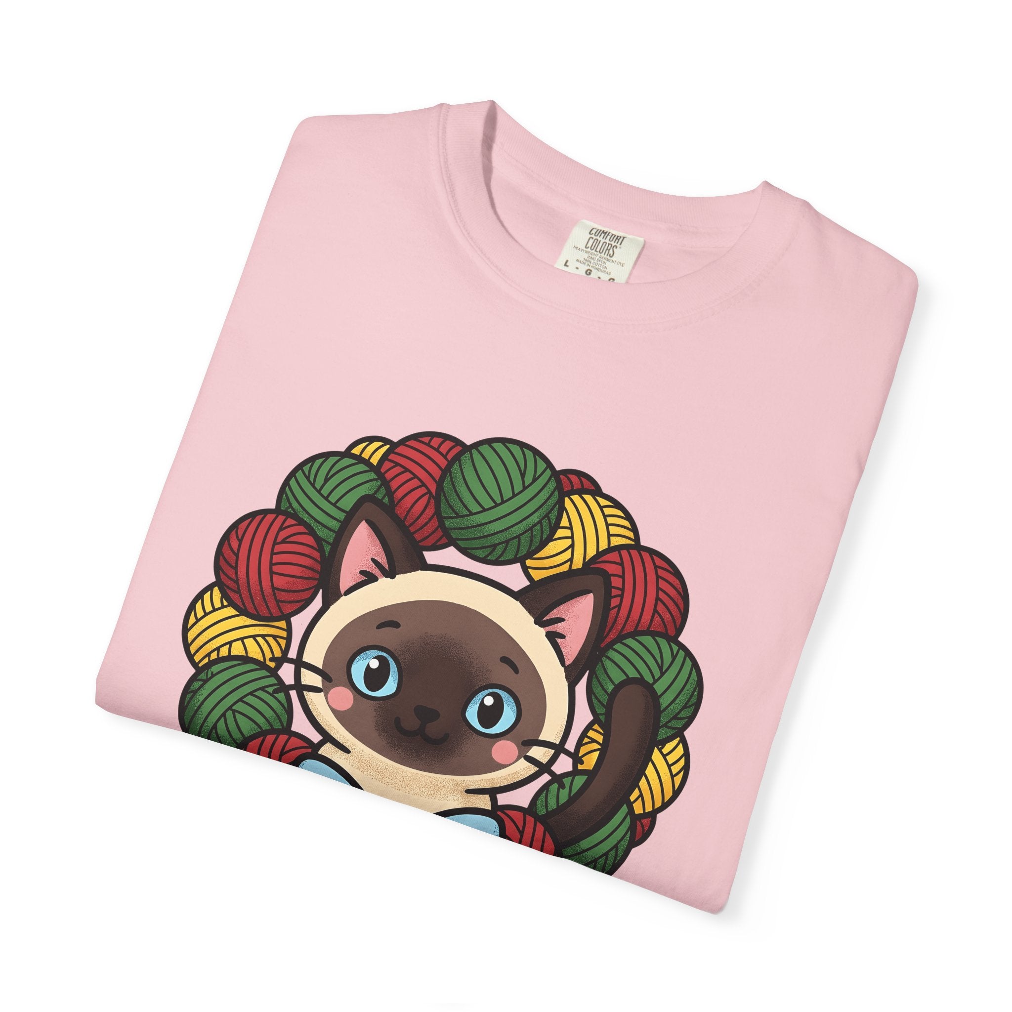 Siamese Kitten Shirt Cat Christmas Gift Women Chibi Tee Kitten T-Shirt Cat Fan Cartoon Tshirt Winter Graphic Comic Yarn Ring Tshirt