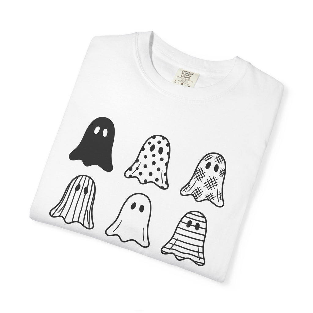 Ghost Motif Shirt St. Valentine's Day Harvest Gift Women Line Art Tee Specter T-Shirt Valentine Fan Illustration Tshirt Sleek Dot Pattern