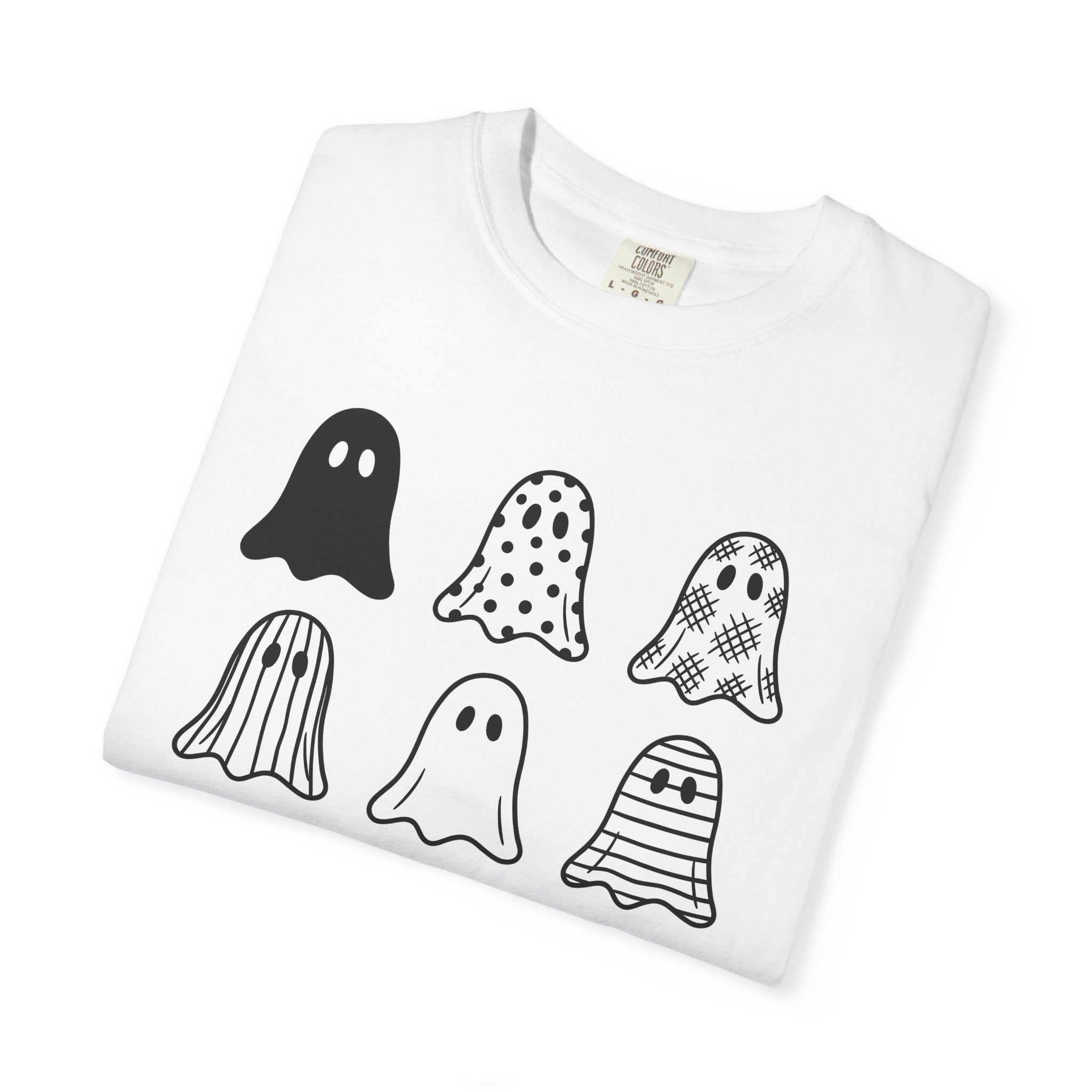 Ghost Motif Shirt St. Valentine's Day Harvest Gift Women Line Art Tee Specter T-Shirt Valentine Fan Illustration Tshirt Sleek Dot Pattern