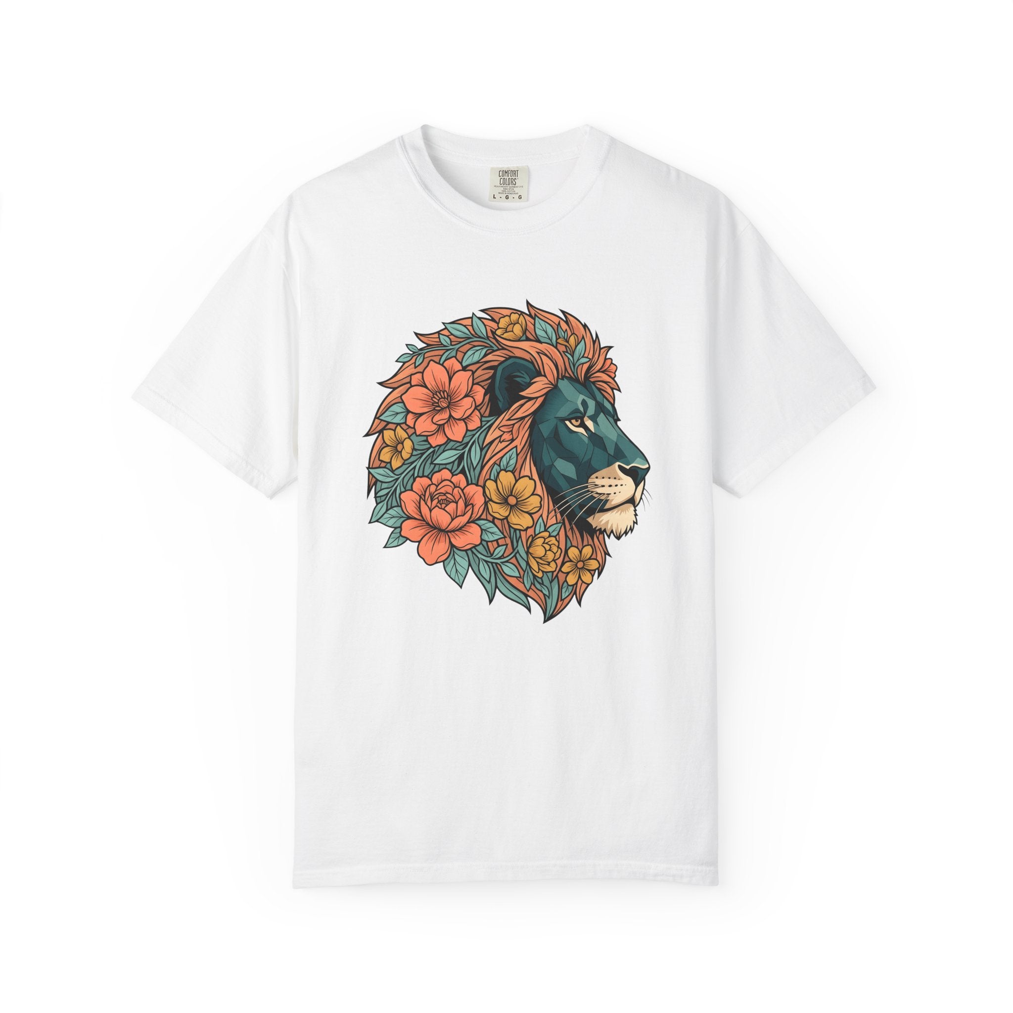 Lion Flower Shirt Animals & Flowers Nature Gift Women Traditional Tattoo Tee Lion T-Shirt Wildlife Fan Classic Tattoo Tshirt Earth Graphic