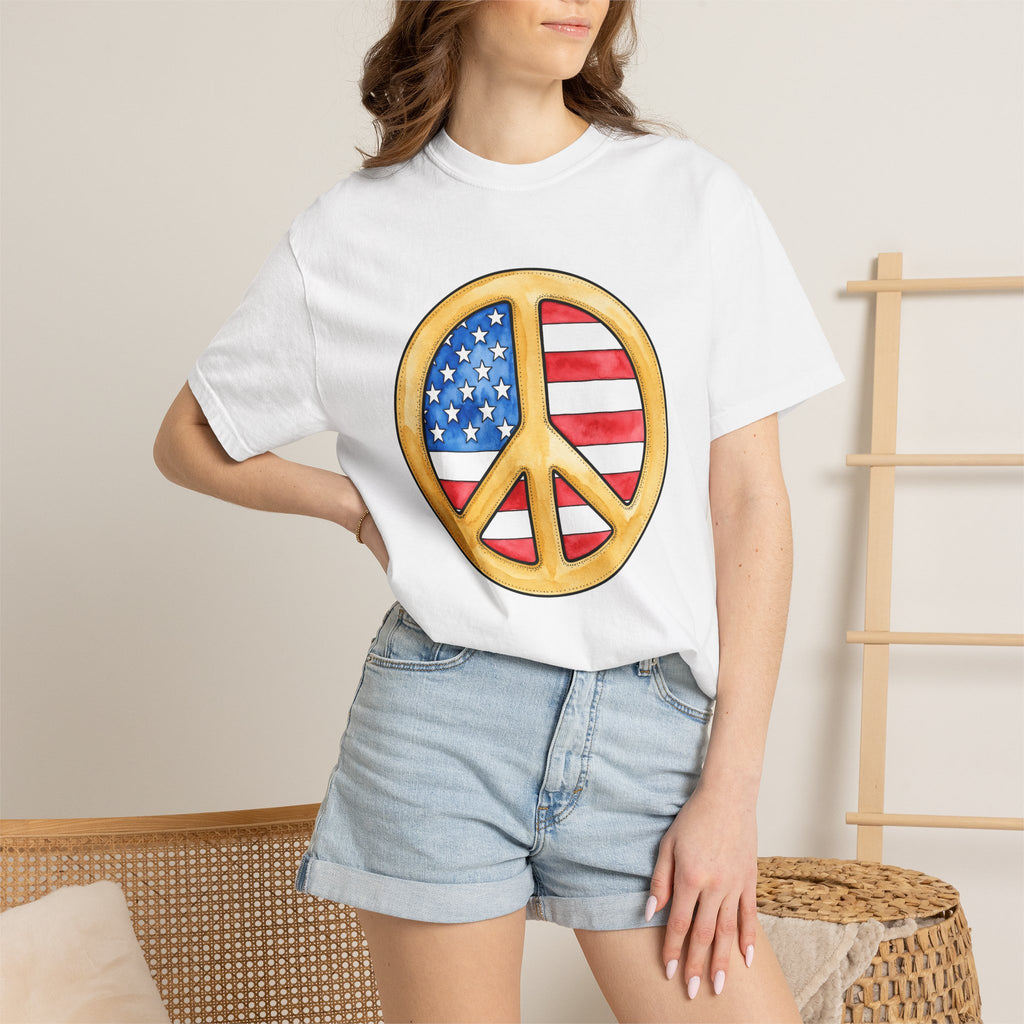 Peace Hand Shirt 4th Of July America Gift Women Hand Painted Tee Fist T-Shirt Independence Day Enthusiast Painted Tshirt Patriotic Graphic