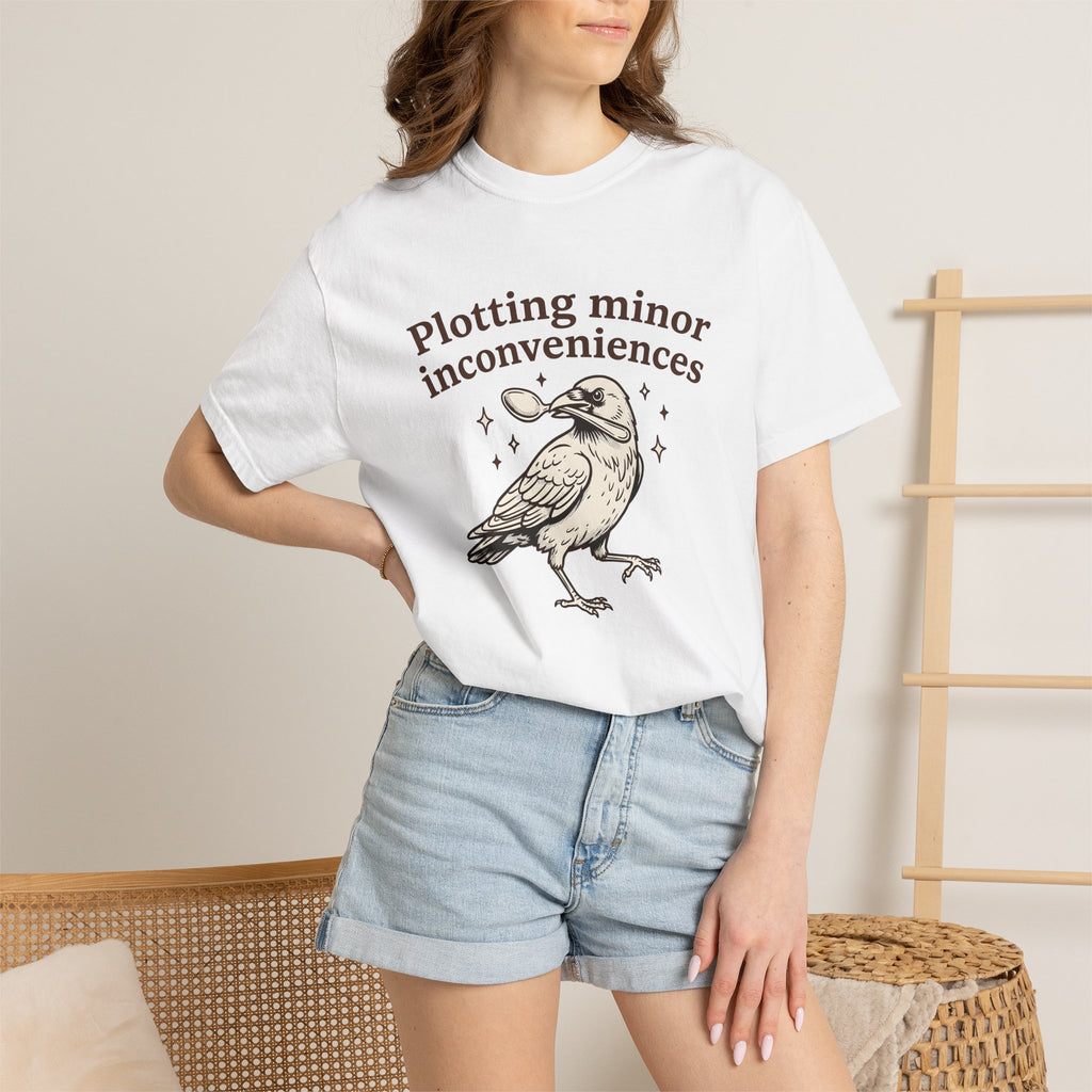Crow Spoon Shirt Funny Animal Gift Women Hand Drawn Tee Raven T-Shirt Humor Fan Illustrated Graphic Creature Illustration Vintage Sparkles