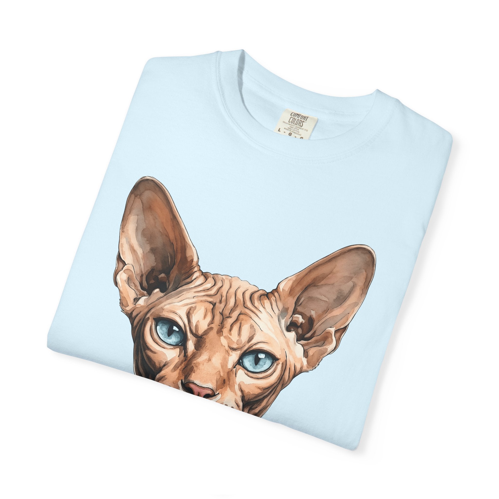 Sphynx Feline Shirt Cat Animal Gift Women Hand Painted Tee Cat T-Shirt Pet Fan Painted Tshirt Wildlife Graphic Lifelike Sapphire Eyes Tshirt