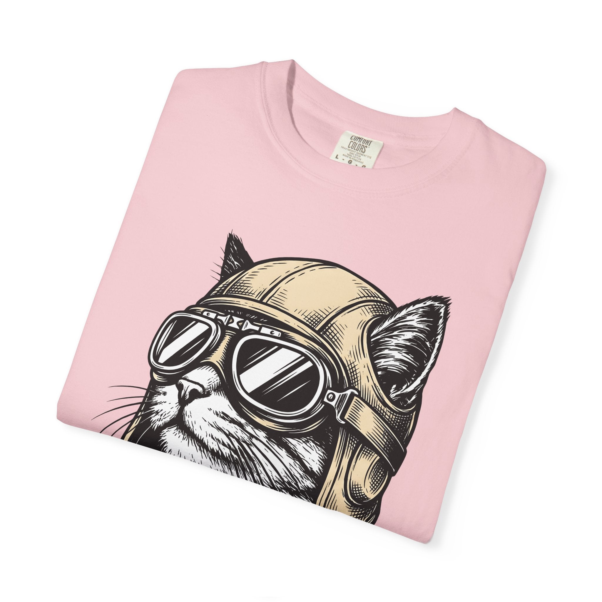 Cat Helmet Shirt Cat Animal Gift Women Hand Drawn Tee Kitty Helmet T-Shirt Cat Fan Feline Tshirt Illustrated Graphic Creature Illustration