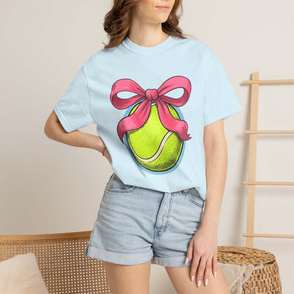 Tennis Ball Bow Shirt Moms Exercise Gift Women Line Art Tee Tennis Bow T-Shirt Mom Enthusiast Illustration Graphic Fitness Graphic Cartoon