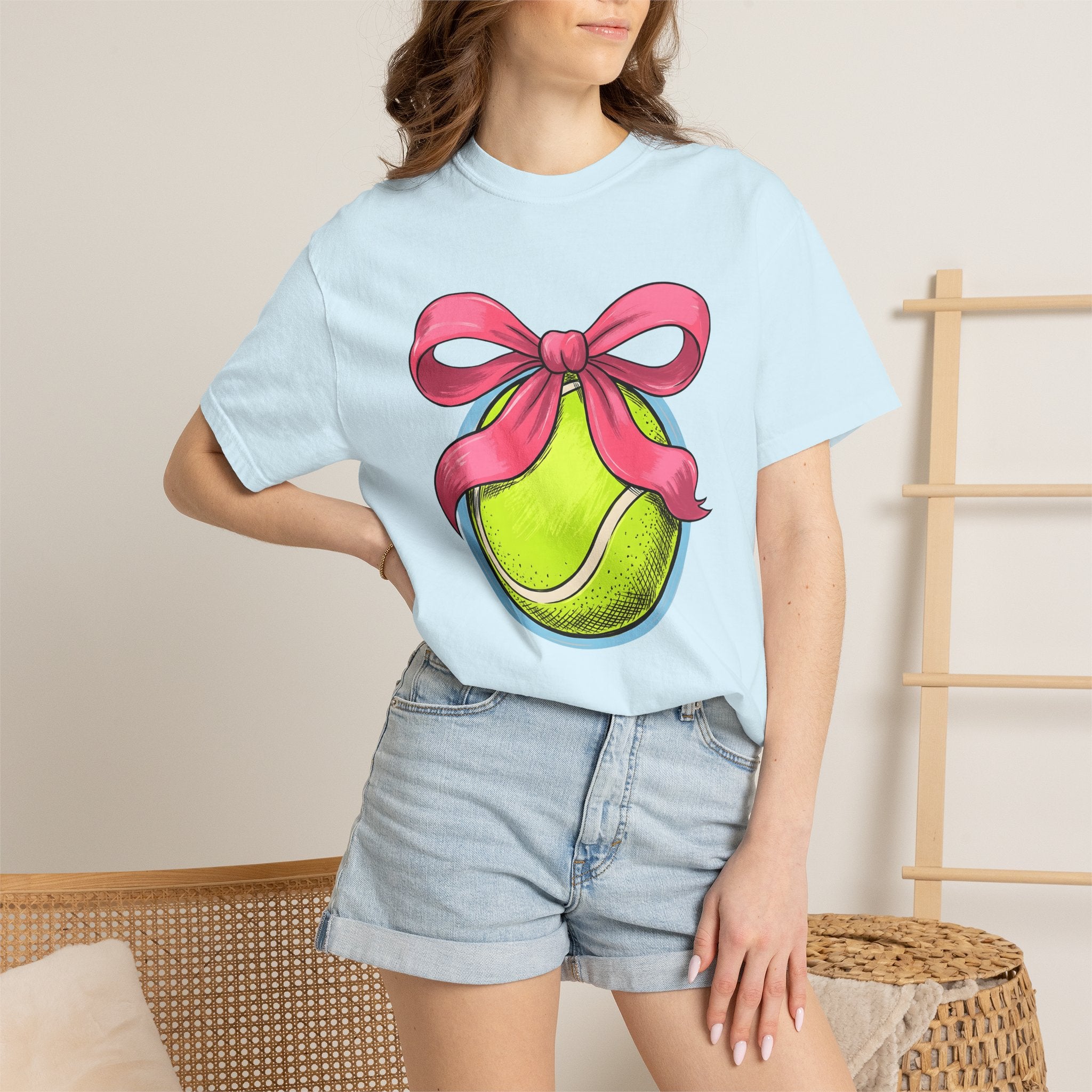 Tennis Ball Bow Shirt Moms Exercise Gift Women Line Art Tee Tennis Bow T-Shirt Mom Enthusiast Illustration Graphic Fitness Graphic Cartoon