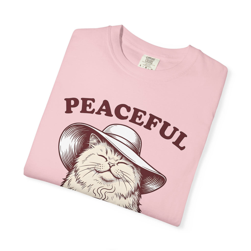 Cat Tea Cup Shirt Cat Relaxation Gift Women Vintage Tee Kitty T-Shirt Feline Fan Retro Tshirt Calm Graphic Hand Drawn Sun Hat Tshirt