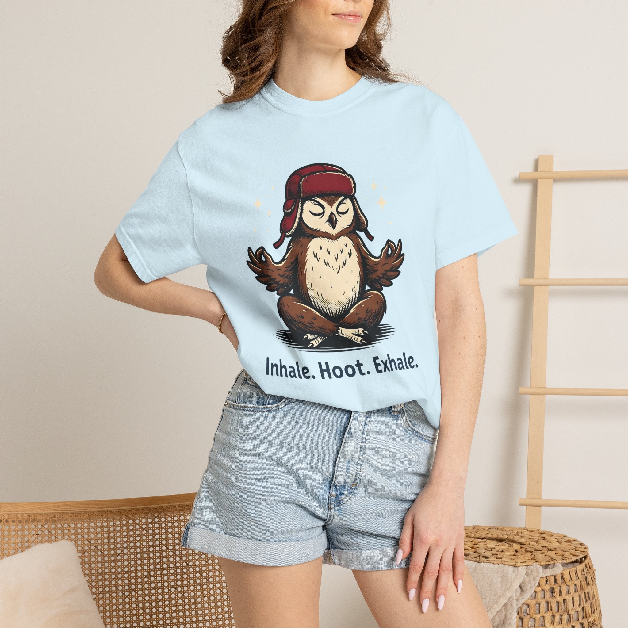 Zen Owl Shirt Yoga Relaxation Gift Women Hand Drawn Tee Owl T-Shirt Yoga Enthusiast Hoot Illustration Chill Graphic Sketch Beanie Tshirt