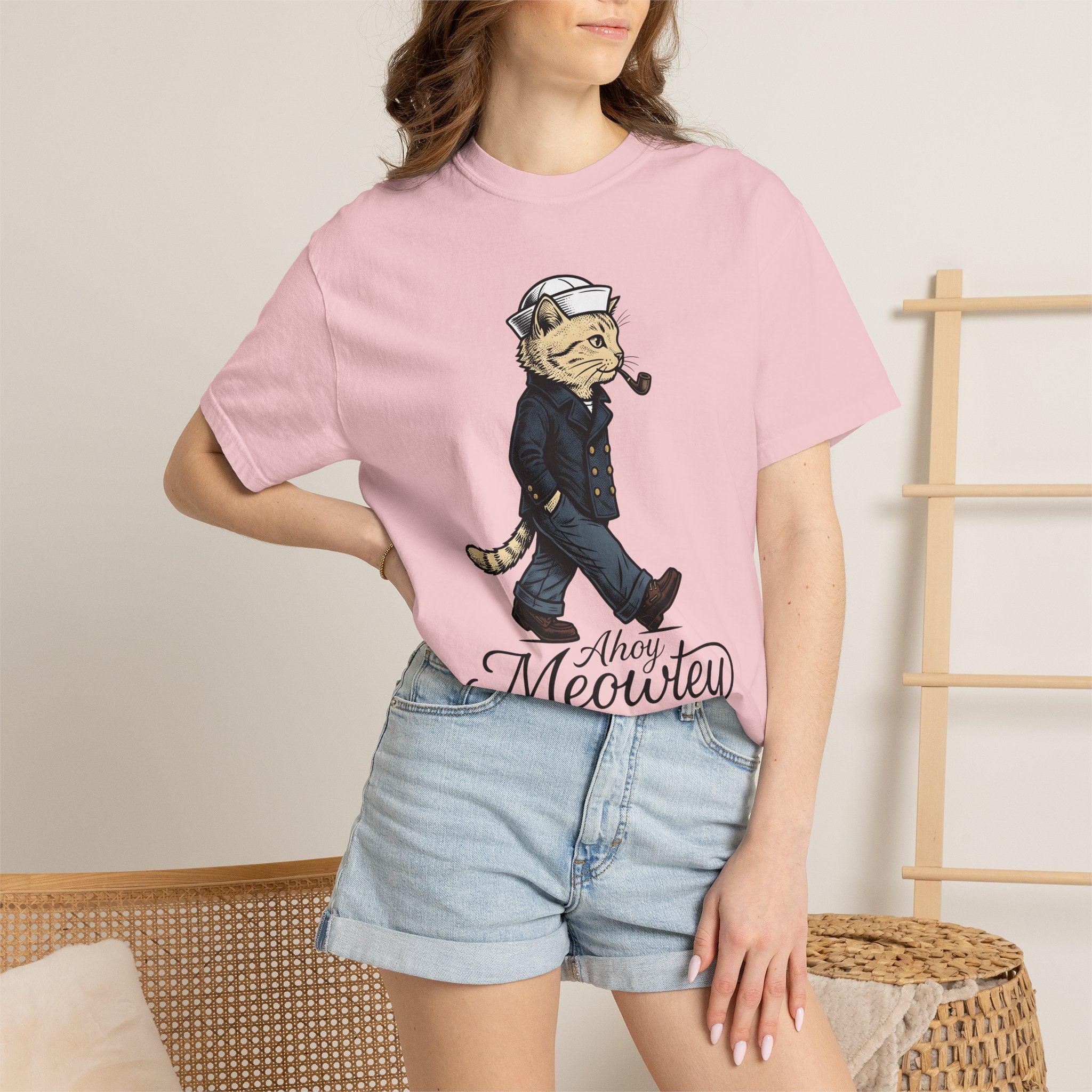 Sailor Cat Shirt Cat Humor Gift Women Vintage Tee Kitty Cat T-Shirt Feline Fan Retro Tshirt Funny Graphic Hand Drawn Pipe Tshirt
