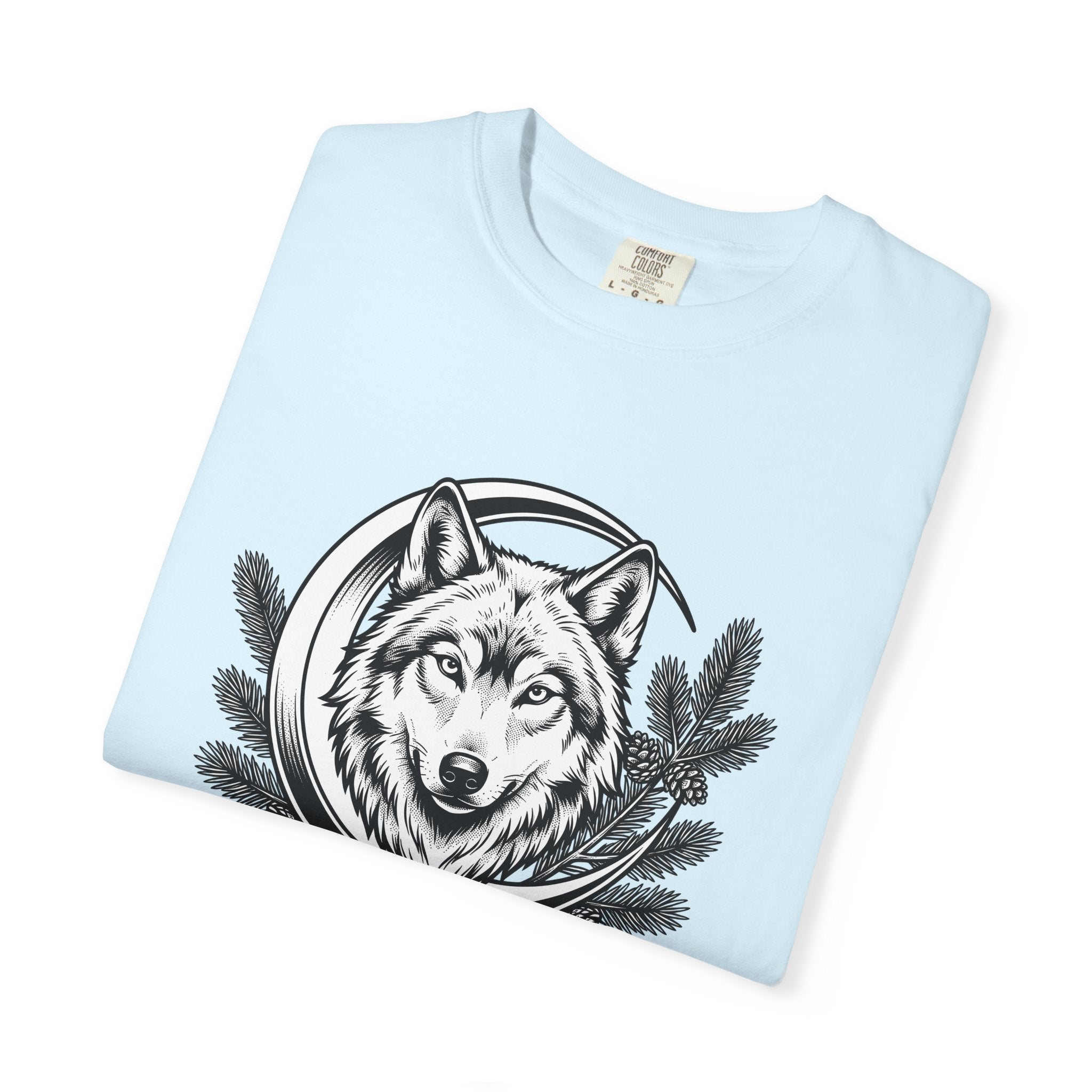 Wolf Face Shirt Boho Chic Outdoors Gift Women Sketch Tee Wolf T-Shirt Bohemian Fan Drawing Graphic Outdoorsy Graphic Modern Evergreen Sprigs