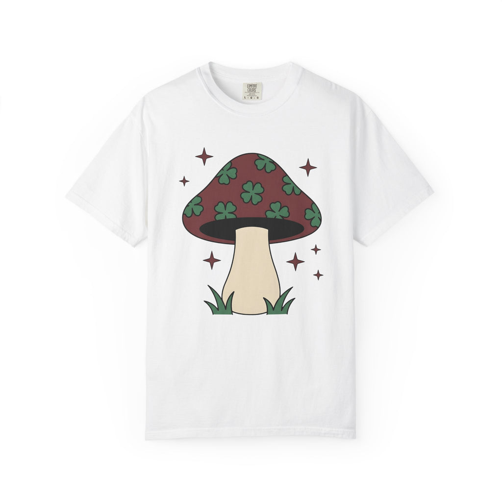 Four Leaf Mushroom Shirt St Patrick's Day Plants Gift Women Retro Tee Shroom T-Shirt Luck Fan Vintage Tshirt Fungi Graphic Simple Glimmers