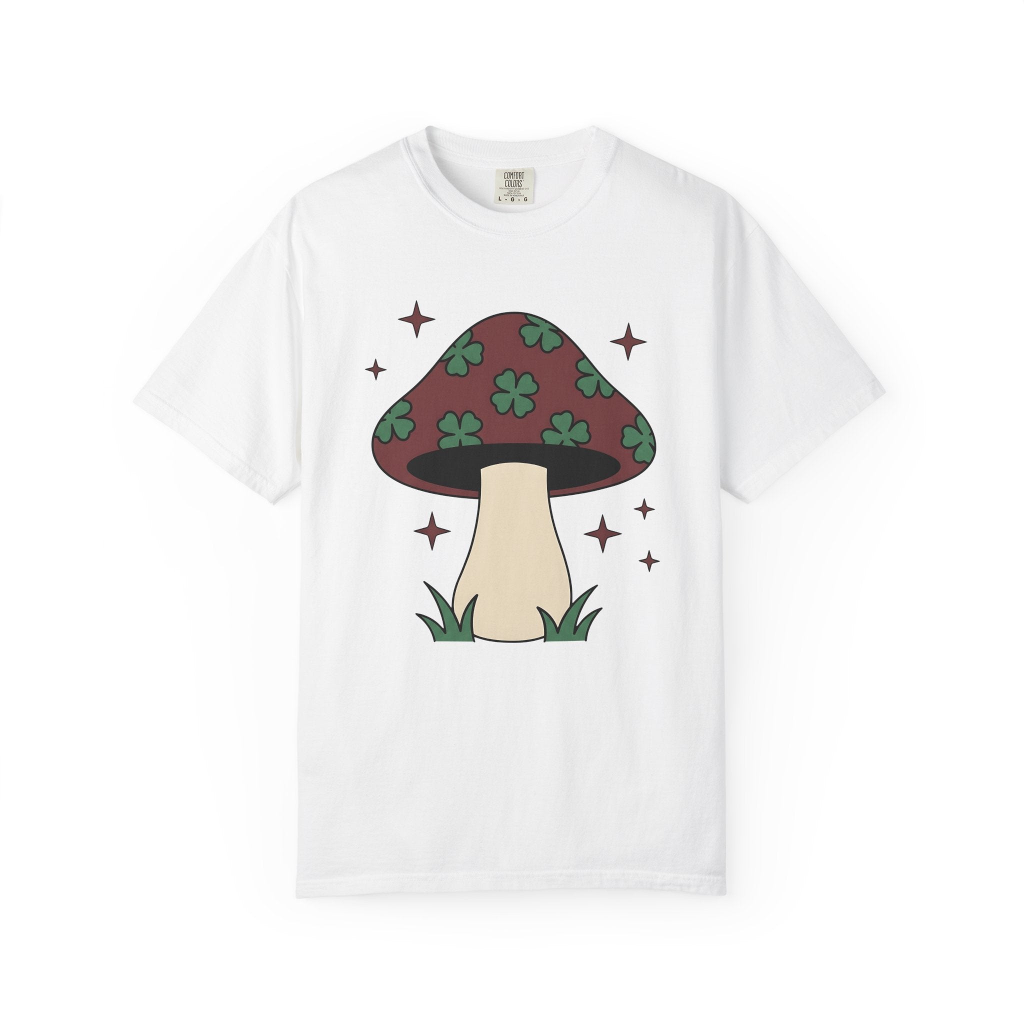 Four Leaf Mushroom Shirt St Patrick's Day Plants Gift Women Retro Tee Shroom T-Shirt Luck Fan Vintage Tshirt Fungi Graphic Simple Glimmers