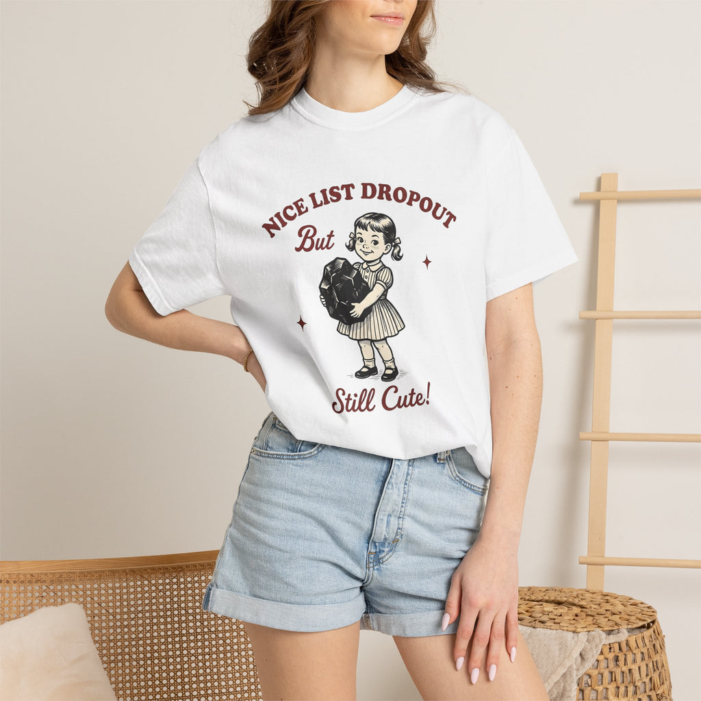 Girl With Coal Shirt Christmas Comedy Gift Women Rustic Tee Lady T-Shirt Christmas Fan Primitive Tshirt Humor Graphic Nostalgic Twinkles