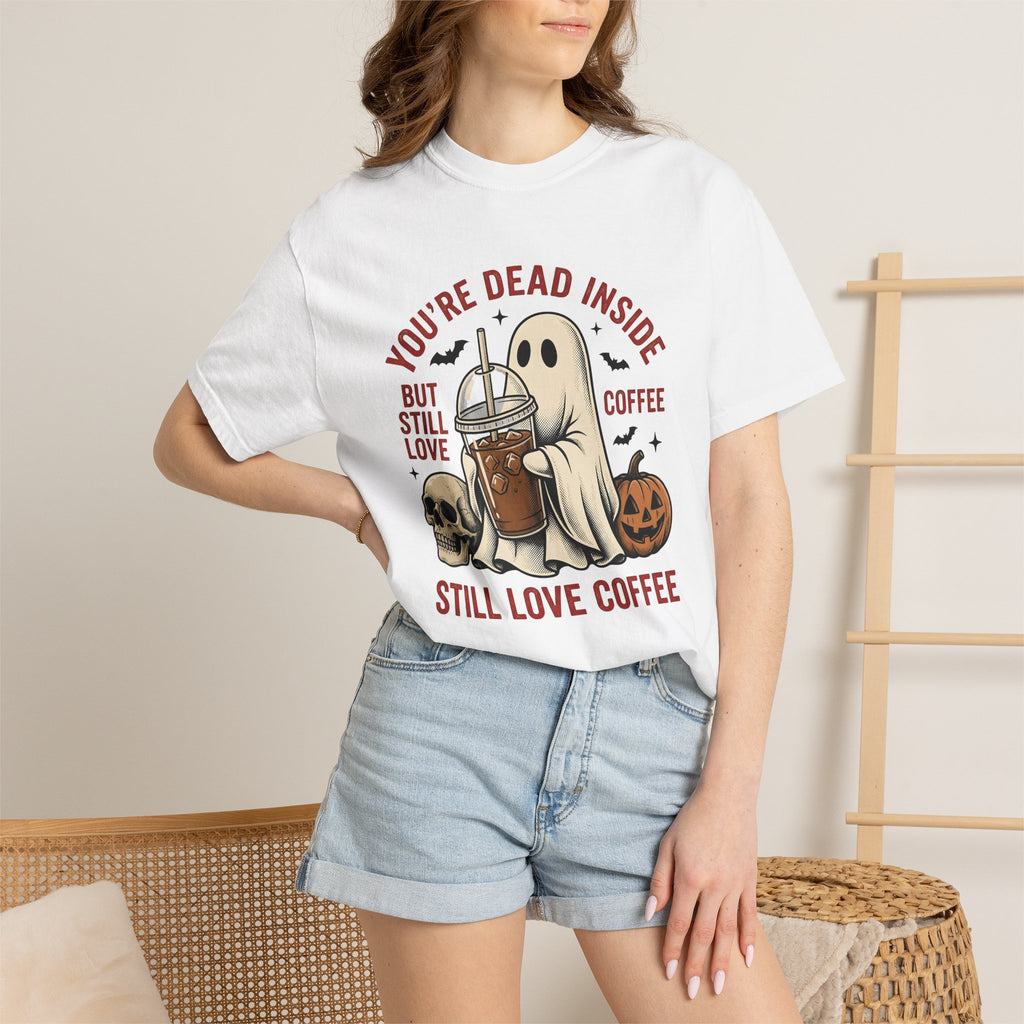 Phantom Coffee Tumbler Shirt Halloween Cafe Gift Women Weathered Tee Travel Mug T-Shirt Spooky Fan Distressed Tshirt Coffee Shop Graphic