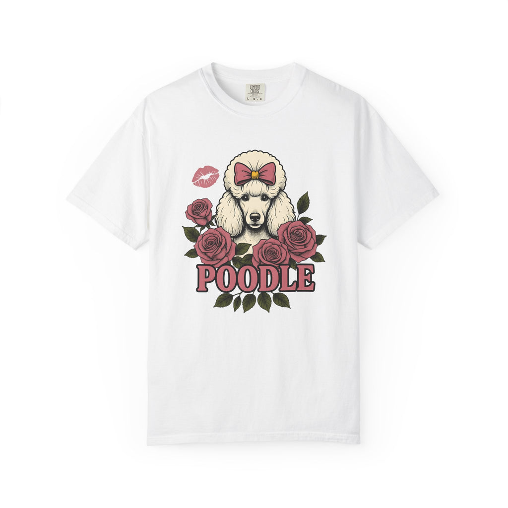 Poodle Puppy Shirt Dog Botanical Gift Women Retro Tee Puppy T-Shirt Dog Fan Canine Tshirt Floral Graphic Illustration Sketch Flowers Tshirt
