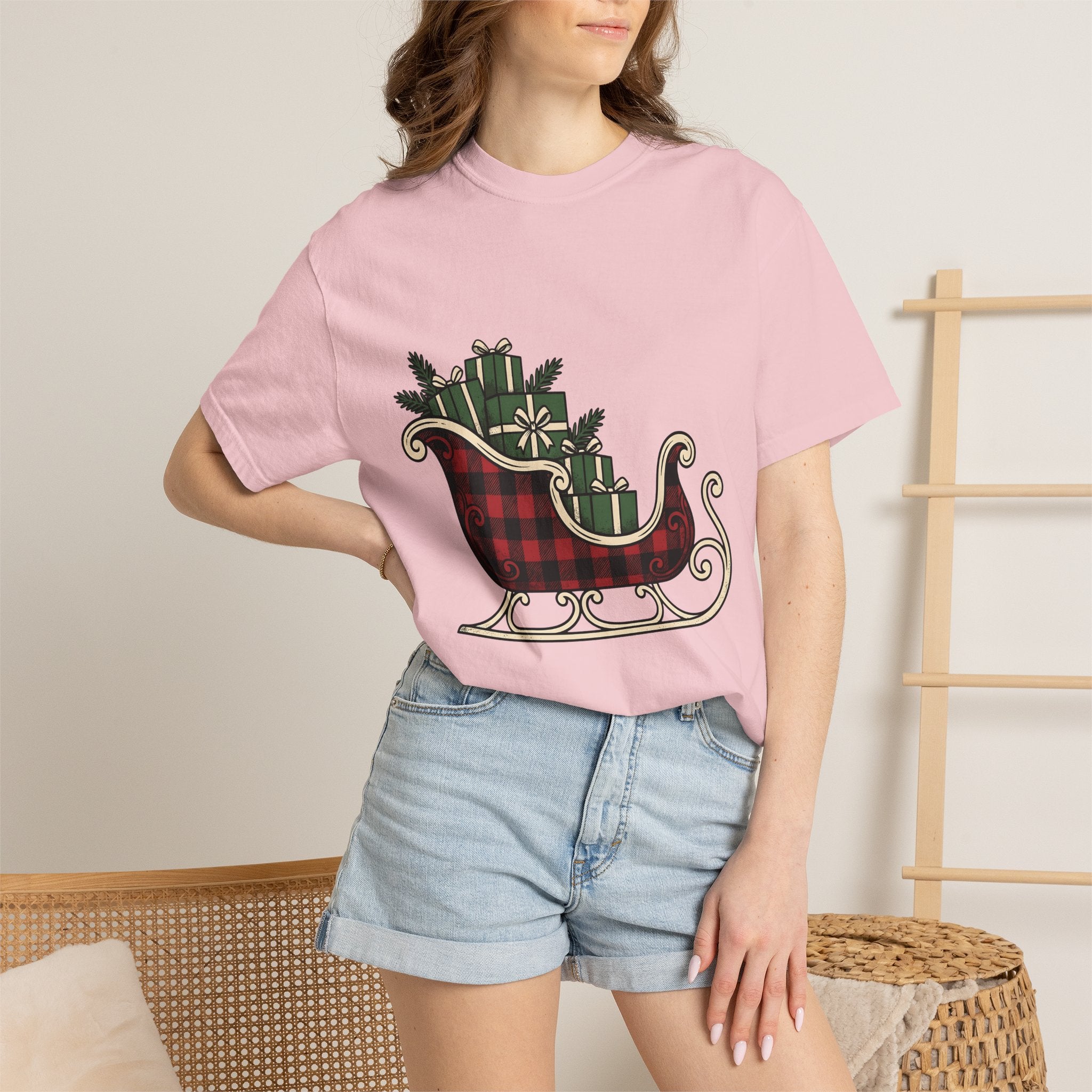 Checkered Sleigh Shirt Christmas Snow Gift Women Cabin Tee Sleigh Bell T-Shirt Xmas Fan Rustic Tshirt Frosty Graphic Country Wrapped Gifts