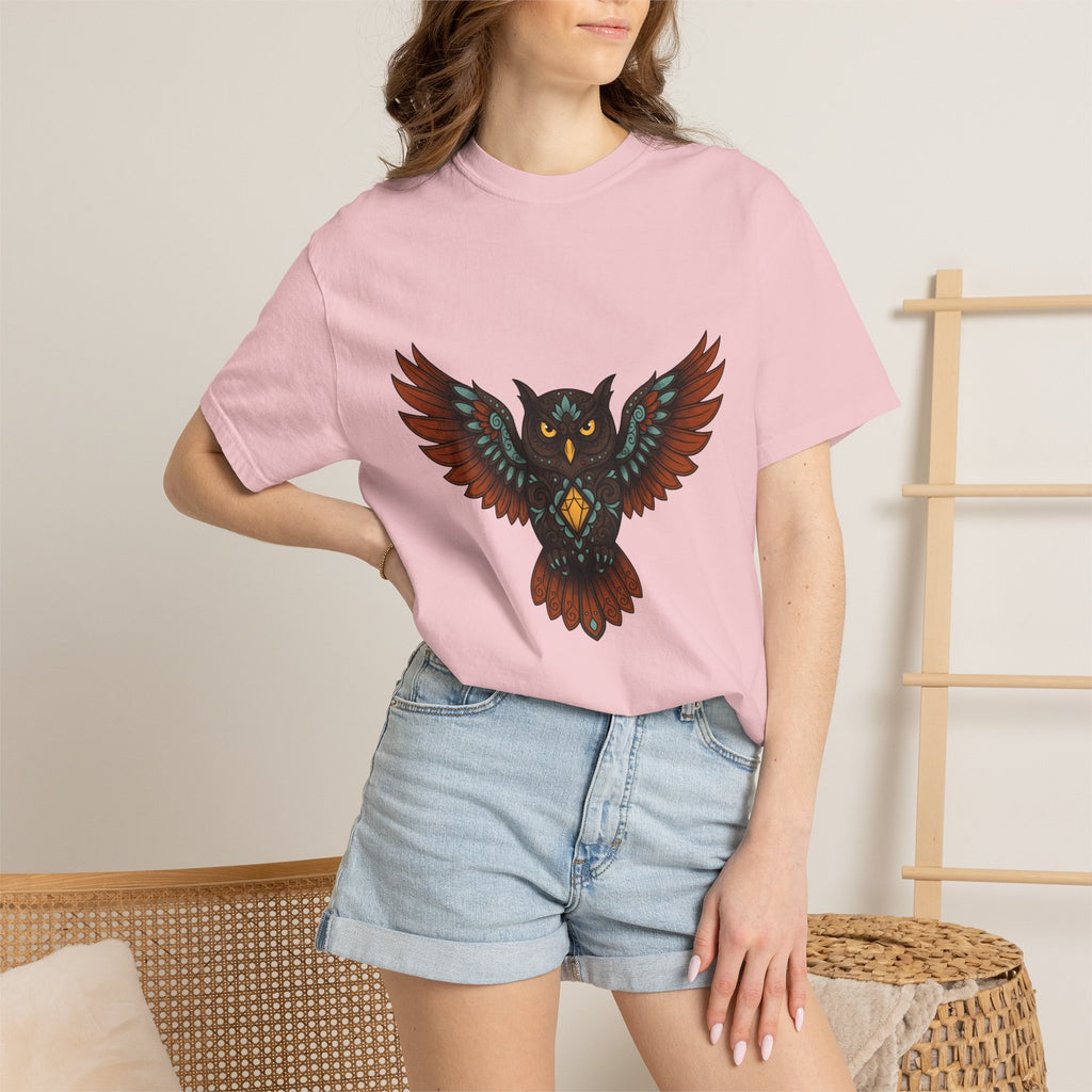 Owl Illustration Shirt Boho Chic Wildlife Gift Women Tribal Tee Hoot Owl T-Shirt Bohemian Fan Ethnic Tshirt Animal Graphic Zen Crystal