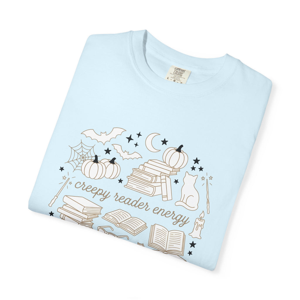 Creepy Book Pile Shirt Halloween Reader Gift Women Sketch Tee Book Stack T-Shirt Horror Fan Drawing Illustration Retro Jack-O-Lantern Tshirt